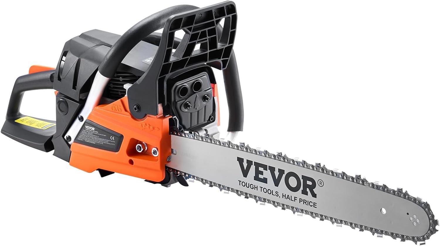imageVEVOR 20inch 62CC Gas Powered Chainsaw 38 HP 2 Stroke Engine Gas Power Chainsaws with NonSlip Handle Gas Chainsaws with Dual Fuel Tanks For Wood Cutting Tree Trimming and Land Clearing52CC 18inch