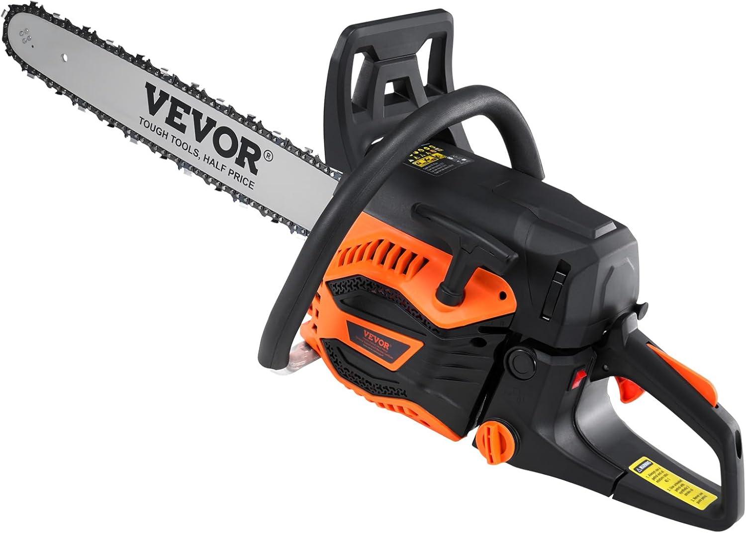 imageVEVOR 20inch 62CC Gas Powered Chainsaw 38 HP 2 Stroke Engine Gas Power Chainsaws with NonSlip Handle Gas Chainsaws with Dual Fuel Tanks For Wood Cutting Tree Trimming and Land Clearing52CC 18inch