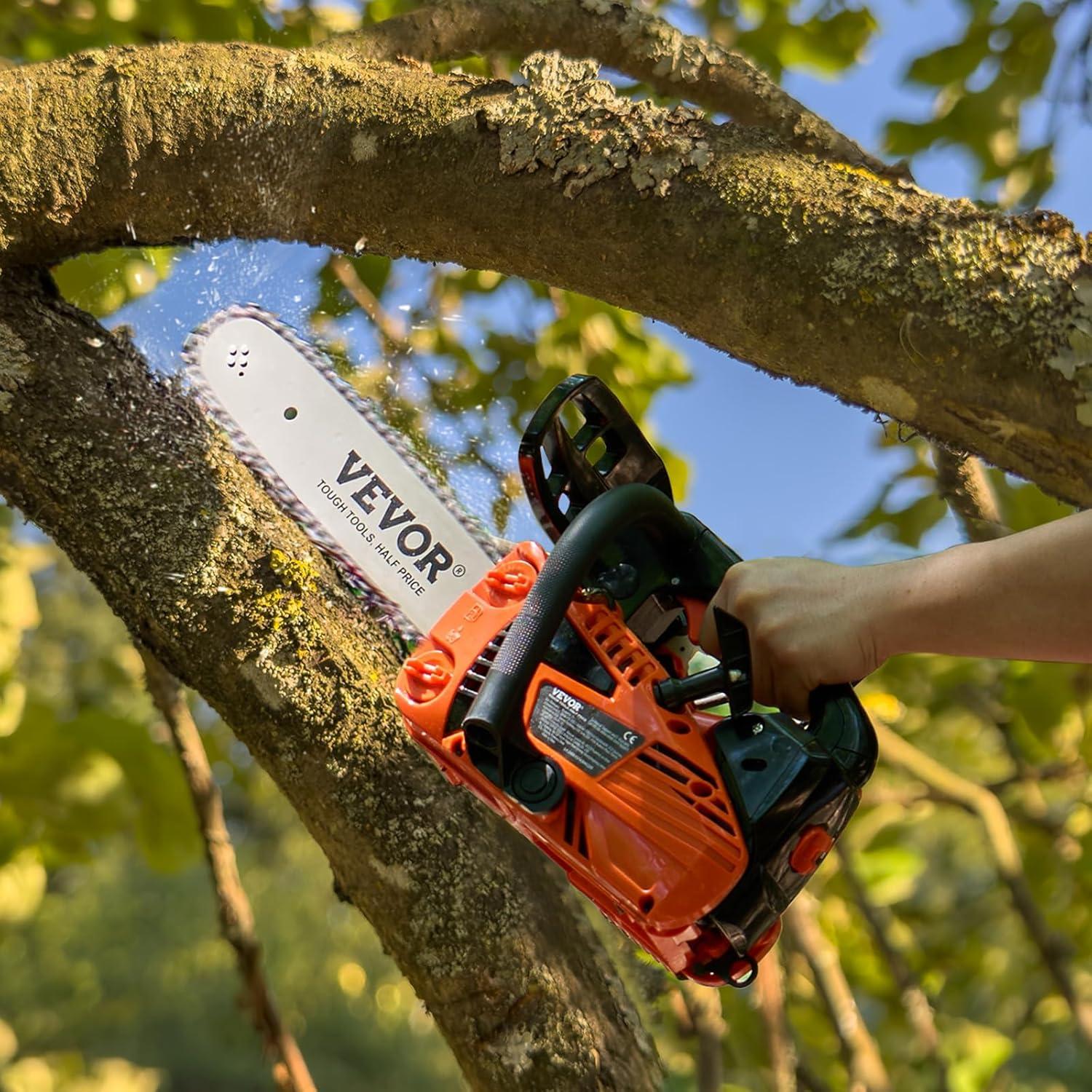 imageVEVOR 20inch 62CC Gas Powered Chainsaw 38 HP 2 Stroke Engine Gas Power Chainsaws with NonSlip Handle Gas Chainsaws with Dual Fuel Tanks For Wood Cutting Tree Trimming and Land Clearing254CC 12inch