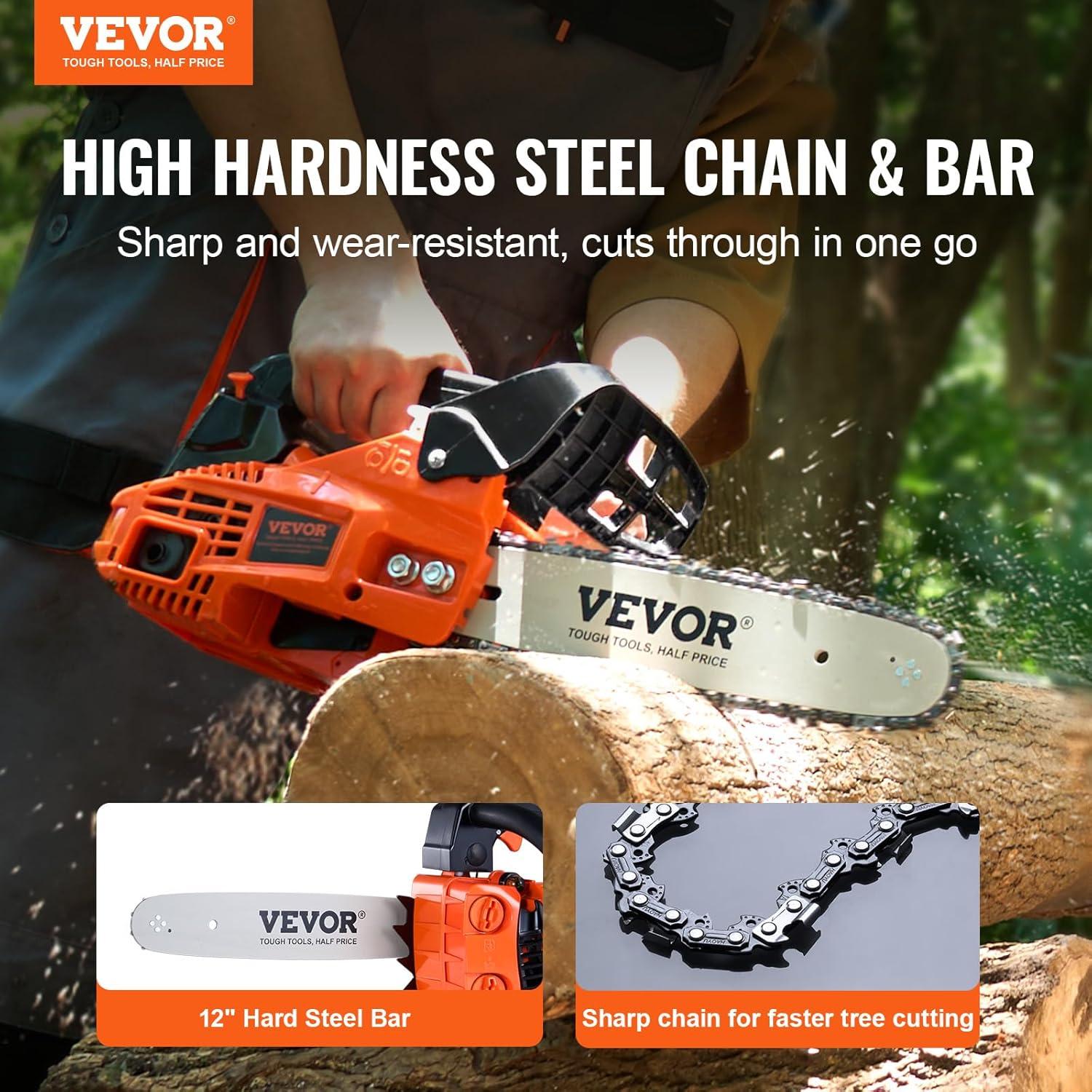 imageVEVOR 20inch 62CC Gas Powered Chainsaw 38 HP 2 Stroke Engine Gas Power Chainsaws with NonSlip Handle Gas Chainsaws with Dual Fuel Tanks For Wood Cutting Tree Trimming and Land Clearing254CC 12inch