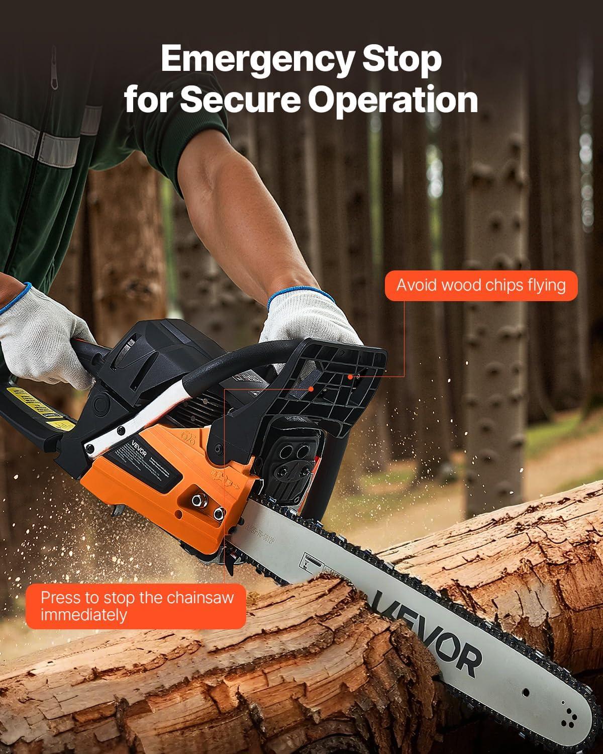 imageVEVOR 20inch 62CC Gas Powered Chainsaw 38 HP 2 Stroke Engine Gas Power Chainsaws with NonSlip Handle Gas Chainsaws with Dual Fuel Tanks For Wood Cutting Tree Trimming and Land Clearing62CC 20inch