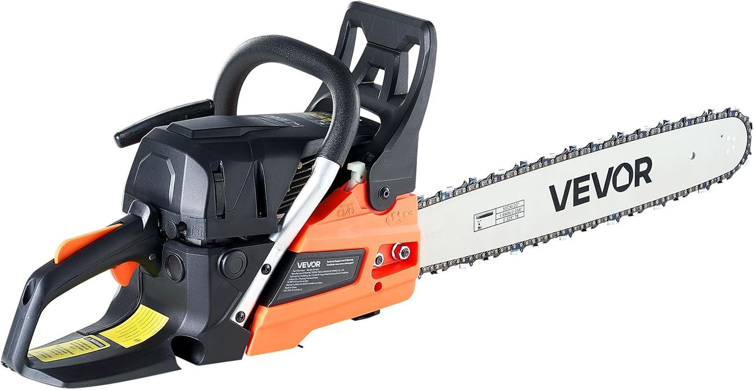 imageVEVOR 20inch 62CC Gas Powered Chainsaw 38 HP 2 Stroke Engine Gas Power Chainsaws with NonSlip Handle Gas Chainsaws with Dual Fuel Tanks For Wood Cutting Tree Trimming and Land Clearing62CC 20inch