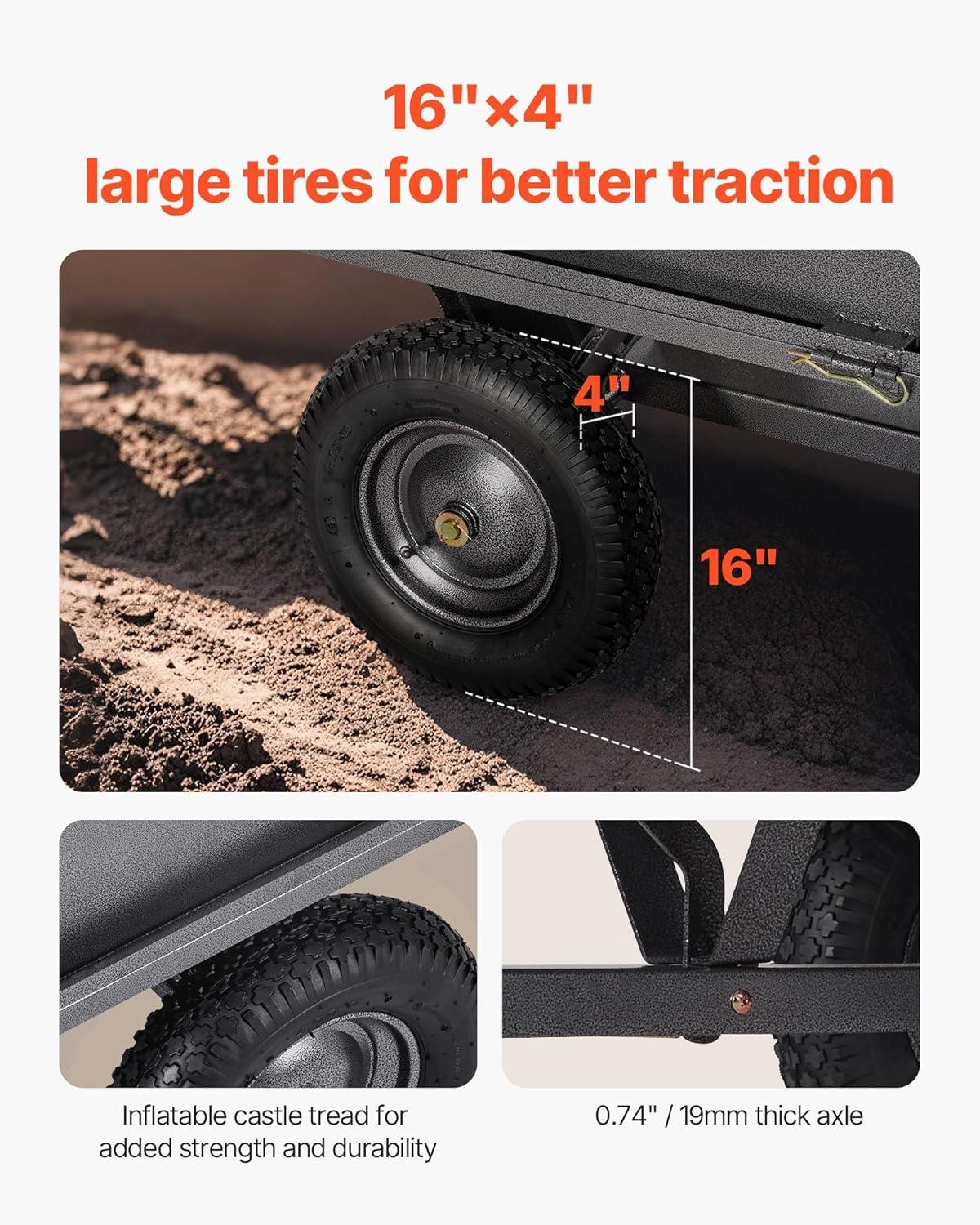 imageVEVOR 22 CuFt 1600Lbs Steel ATV UTV Trailer Tow Behind Dump Cart Heavy Duty Pull Behind Utility Dump Trailer for Lawn Mower Trailer Tractor Garden Yard with Removable Rear Panel600Lbs17cuft