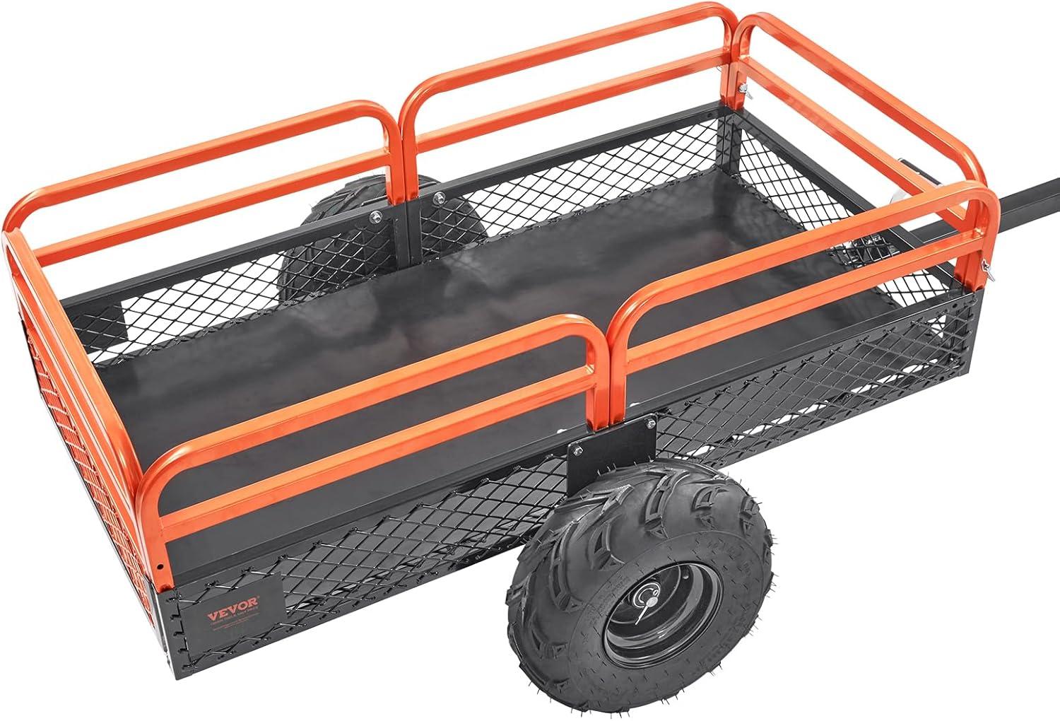 imageVEVOR 22 CuFt 1600Lbs Steel ATV UTV Trailer Tow Behind Dump Cart Heavy Duty Pull Behind Utility Dump Trailer for Lawn Mower Trailer Tractor Garden Yard with Removable Rear Panel1500pound15cuft