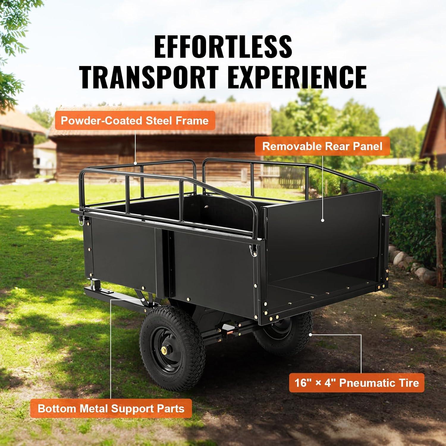 imageVEVOR 22 CuFt 1600Lbs Steel ATV UTV Trailer Tow Behind Dump Cart Heavy Duty Pull Behind Utility Dump Trailer for Lawn Mower Trailer Tractor Garden Yard with Removable Rear Panel750pound15cuft