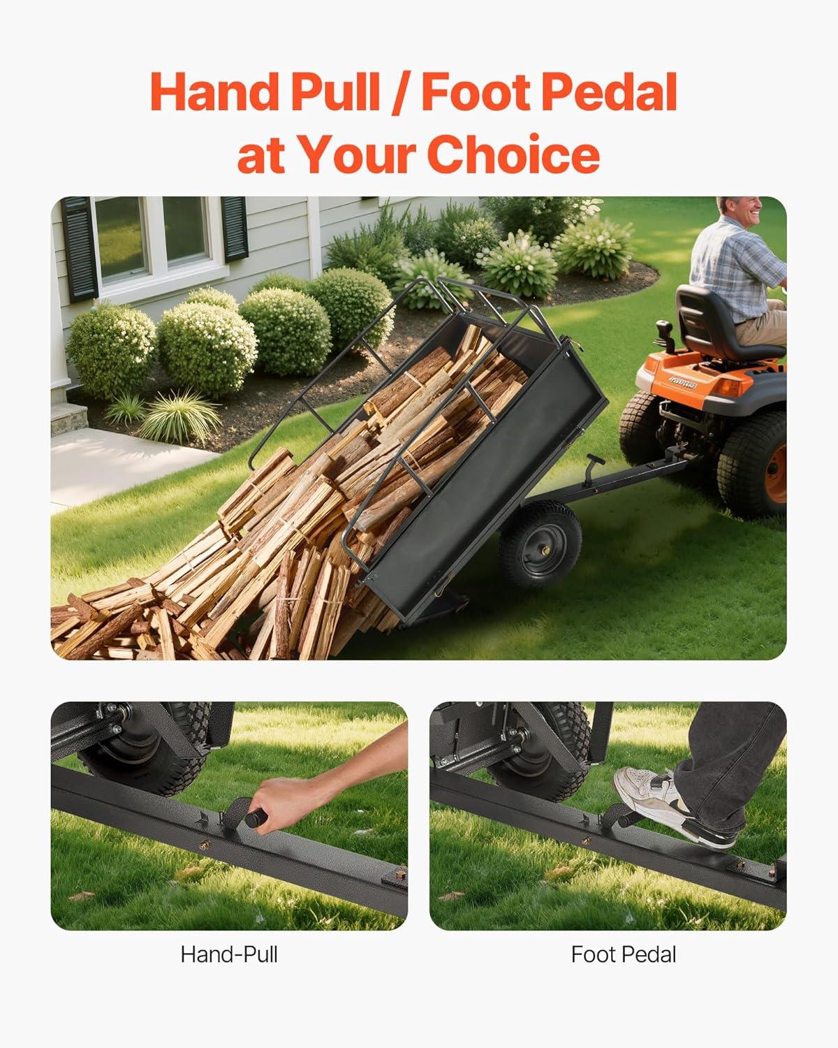 imageVEVOR 22 CuFt 1600Lbs Steel ATV UTV Trailer Tow Behind Dump Cart Heavy Duty Pull Behind Utility Dump Trailer for Lawn Mower Trailer Tractor Garden Yard with Removable Rear Panel600Lbs17cuft