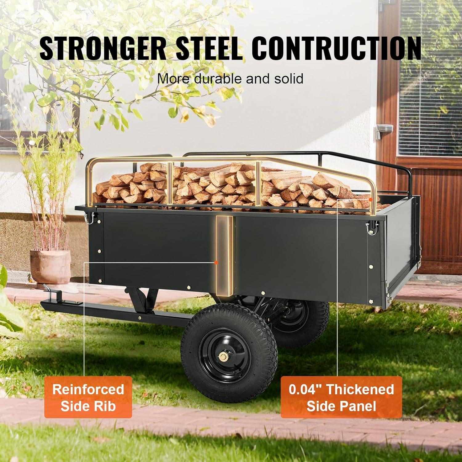 imageVEVOR 22 CuFt 1600Lbs Steel ATV UTV Trailer Tow Behind Dump Cart Heavy Duty Pull Behind Utility Dump Trailer for Lawn Mower Trailer Tractor Garden Yard with Removable Rear Panel750pound15cuft