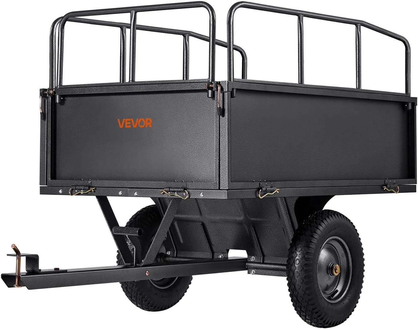 imageVEVOR 22 CuFt 1600Lbs Steel ATV UTV Trailer Tow Behind Dump Cart Heavy Duty Pull Behind Utility Dump Trailer for Lawn Mower Trailer Tractor Garden Yard with Removable Rear Panel600Lbs17cuft