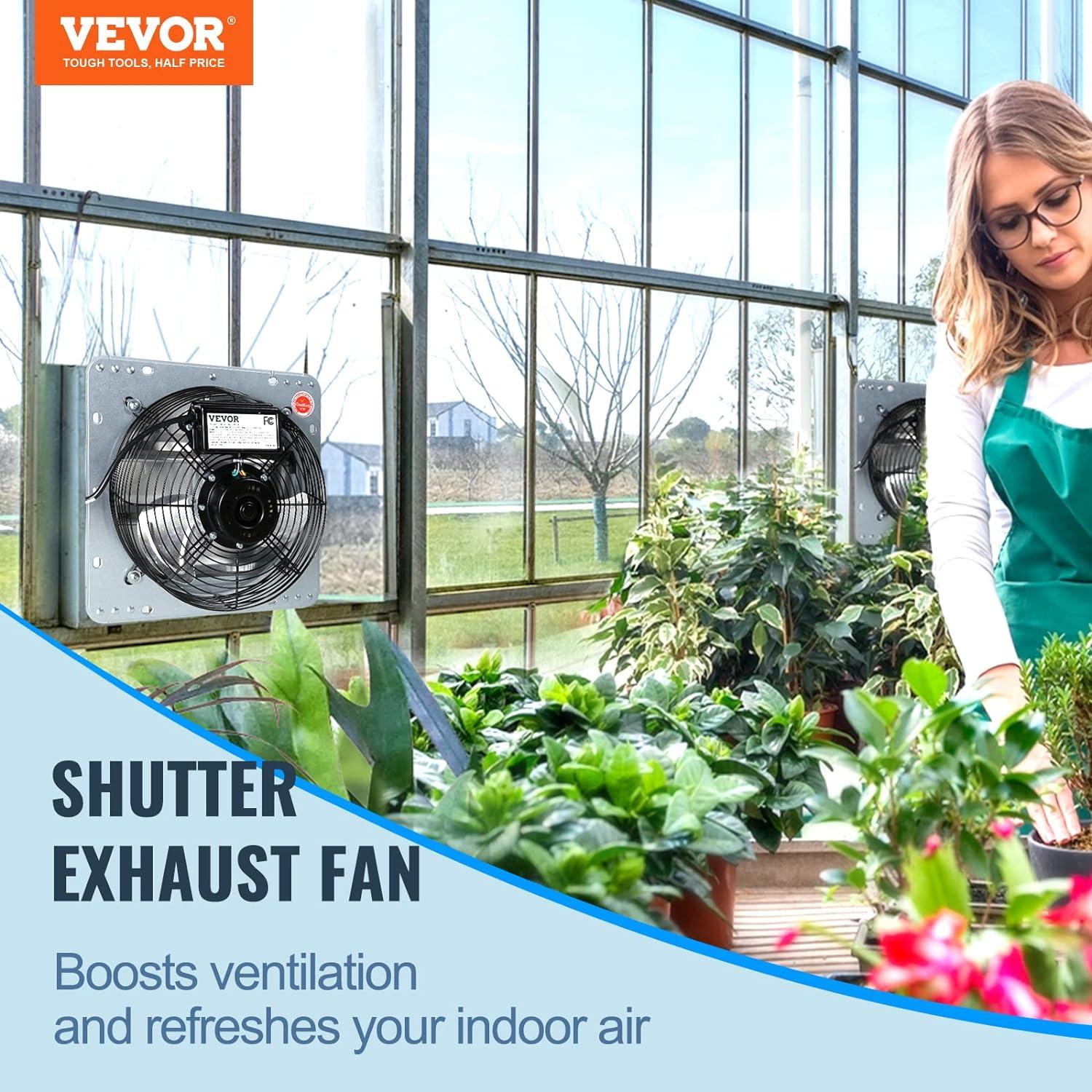 imageVEVOR 24 Inch Shutter Exhaust Fan Wall Mounted HighSpeed 3320CFM Vent Fan For Garages Shops Greenhouse Attic Ventilation AC Motor Fan Only10 Inch