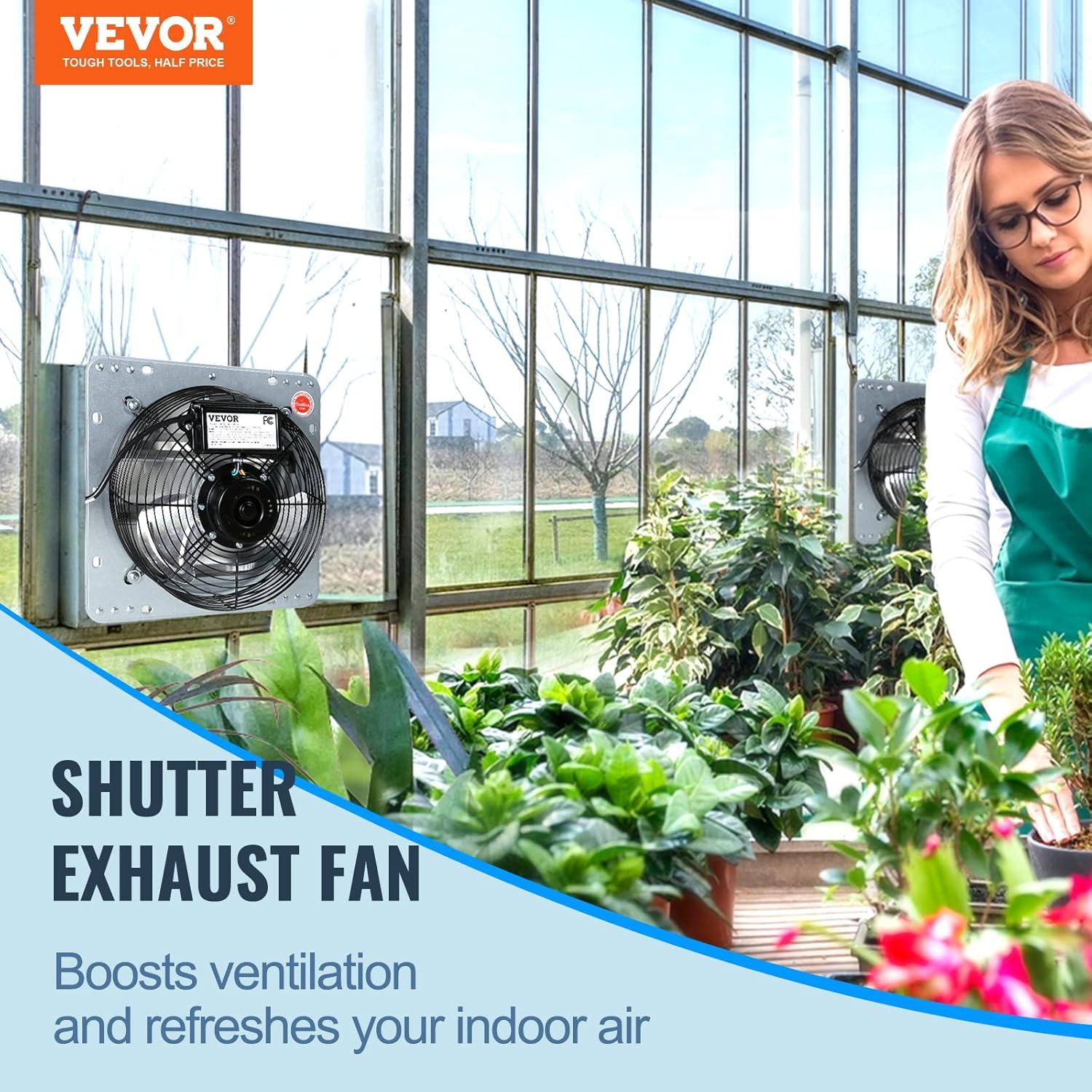 imageVEVOR 24 Inch Shutter Exhaust Fan Wall Mounted HighSpeed 3320CFM Vent Fan For Garages Shops Greenhouse Attic Ventilation AC Motor Fan Only12 Inch