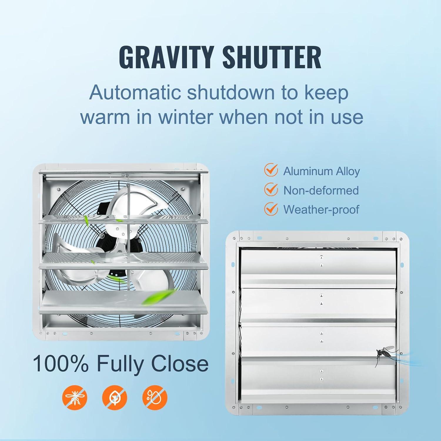 imageVEVOR 24 Inch Shutter Exhaust Fan Wall Mounted HighSpeed 3320CFM Vent Fan For Garages Shops Greenhouse Attic Ventilation AC Motor Fan Only16 Inch