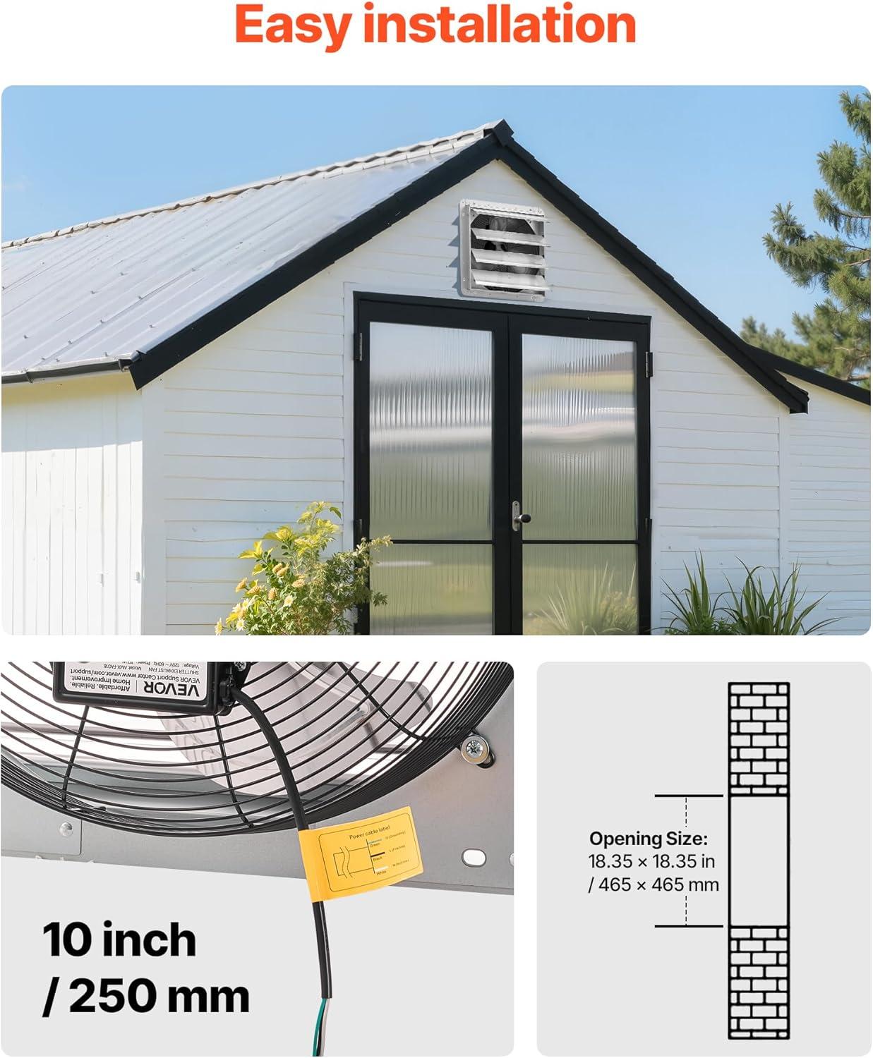 imageVEVOR 24 Inch Shutter Exhaust Fan Wall Mounted HighSpeed 3320CFM Vent Fan For Garages Shops Greenhouse Attic Ventilation AC Motor Fan Only18 Inch