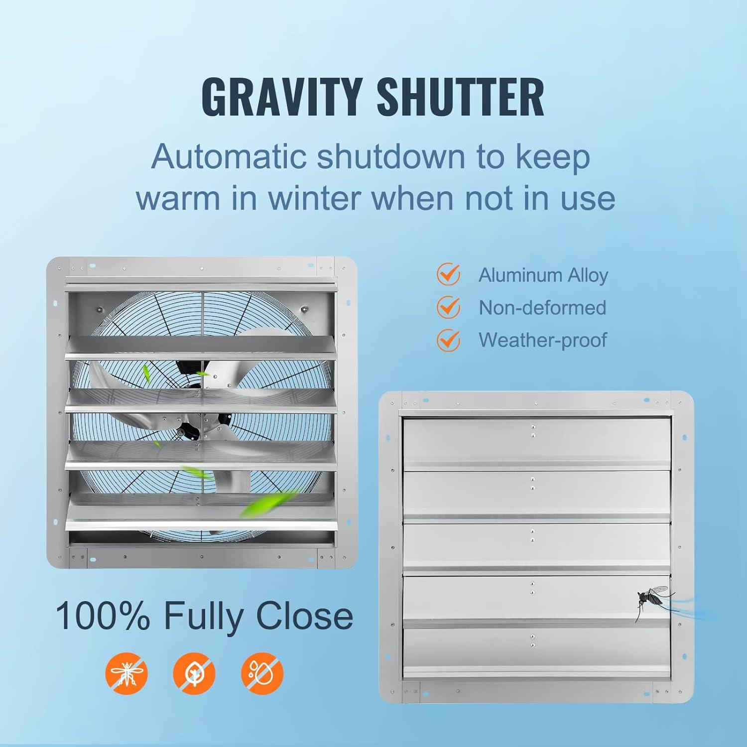 imageVEVOR 24 Inch Shutter Exhaust Fan Wall Mounted HighSpeed 3320CFM Vent Fan For Garages Shops Greenhouse Attic Ventilation AC Motor Fan Only24 Inch