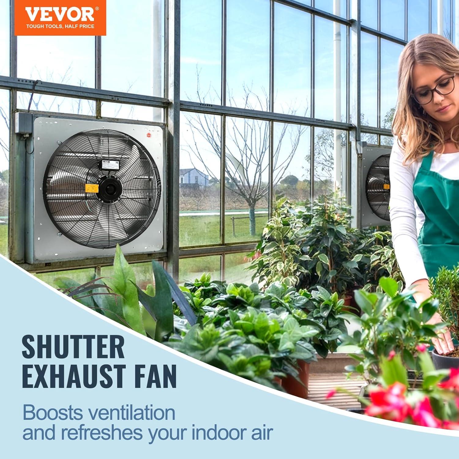 imageVEVOR 24 Inch Shutter Exhaust Fan Wall Mounted HighSpeed 3320CFM Vent Fan For Garages Shops Greenhouse Attic Ventilation AC Motor Fan Only24 Inch