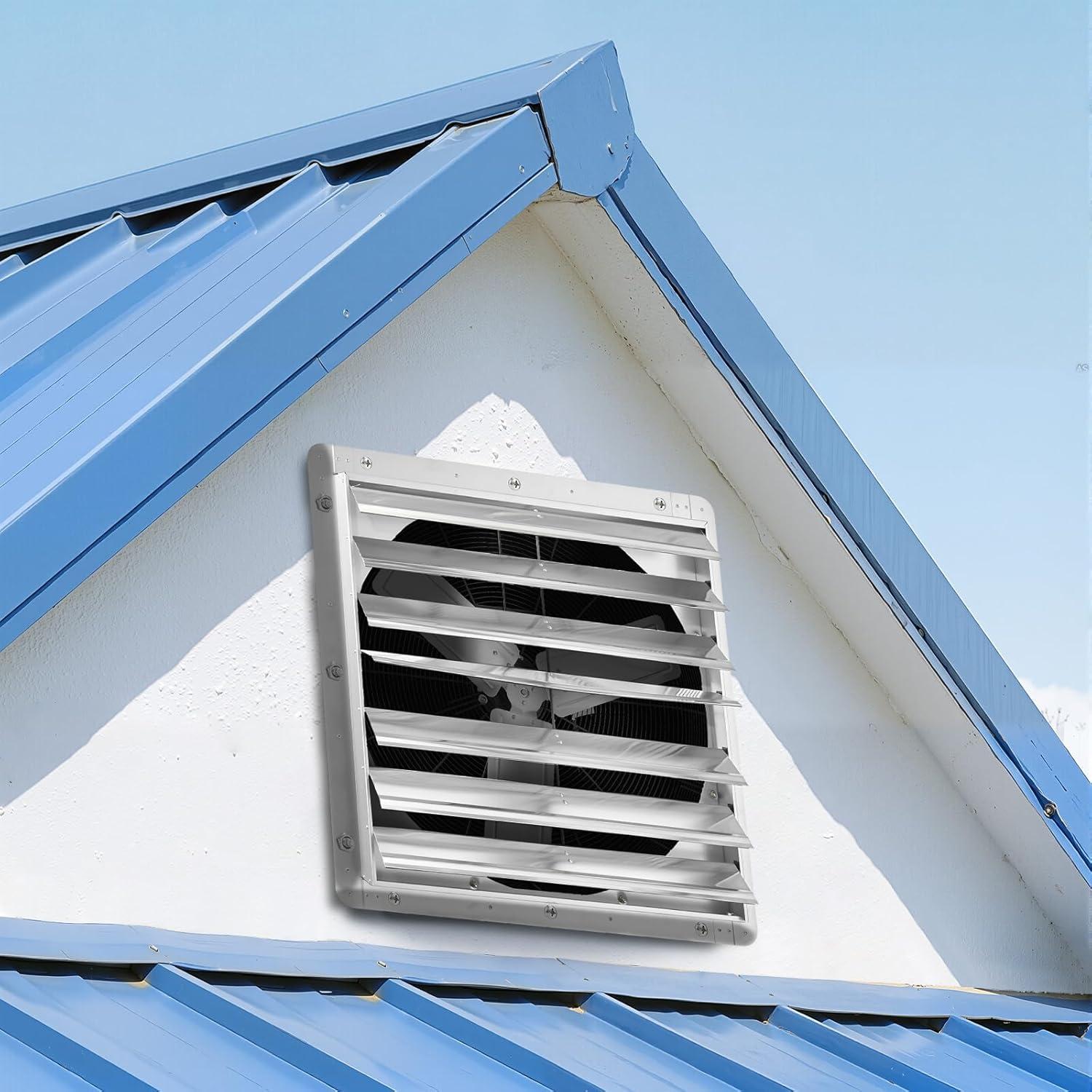 imageVEVOR 24 Inch Shutter Exhaust Fan Wall Mounted HighSpeed 3320CFM Vent Fan For Garages Shops Greenhouse Attic Ventilation AC Motor Fan Only30 Inch