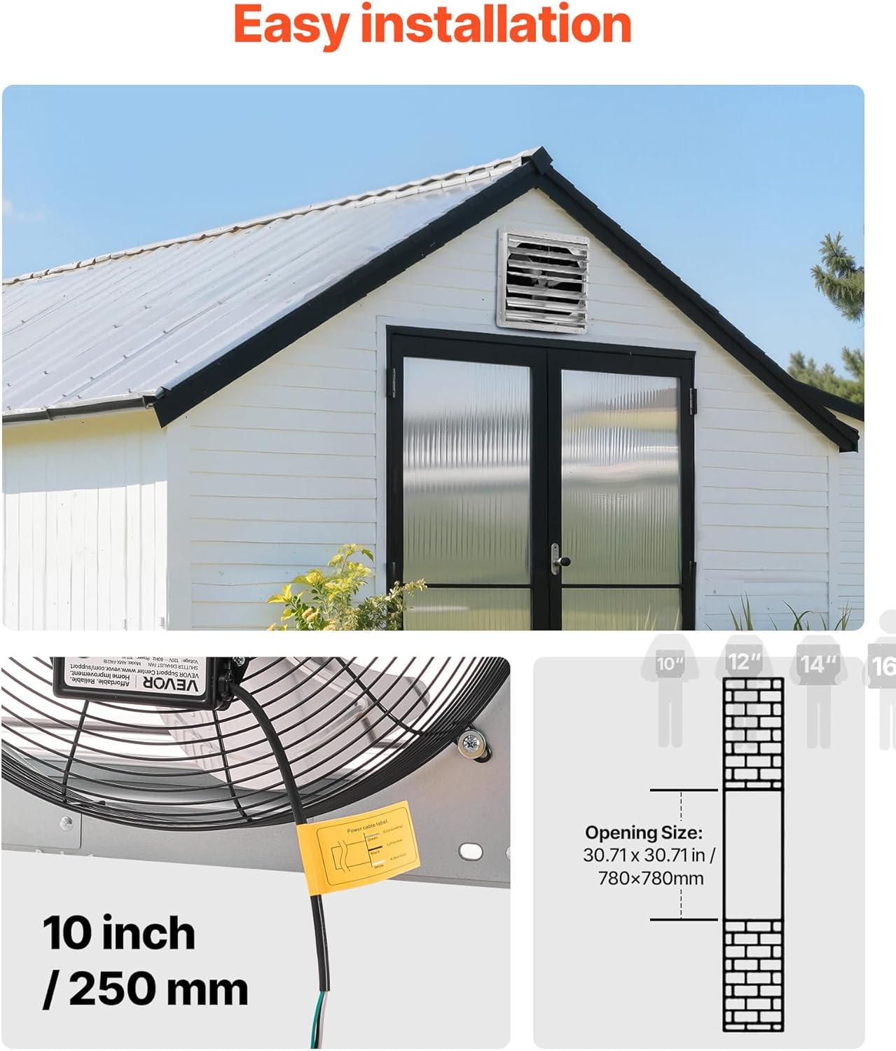 imageVEVOR 24 Inch Shutter Exhaust Fan Wall Mounted HighSpeed 3320CFM Vent Fan For Garages Shops Greenhouse Attic Ventilation AC Motor Fan Only30 Inch