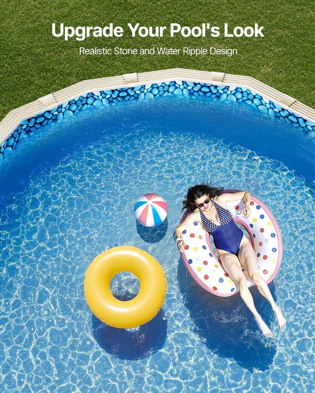 imageVEVOR 24ft Round Above Ground Pool Liner Unibead Pool Liners Standard Gauge 52inch Wall Height Designed for Steel Sided AboveGround Swimming PoolsOval