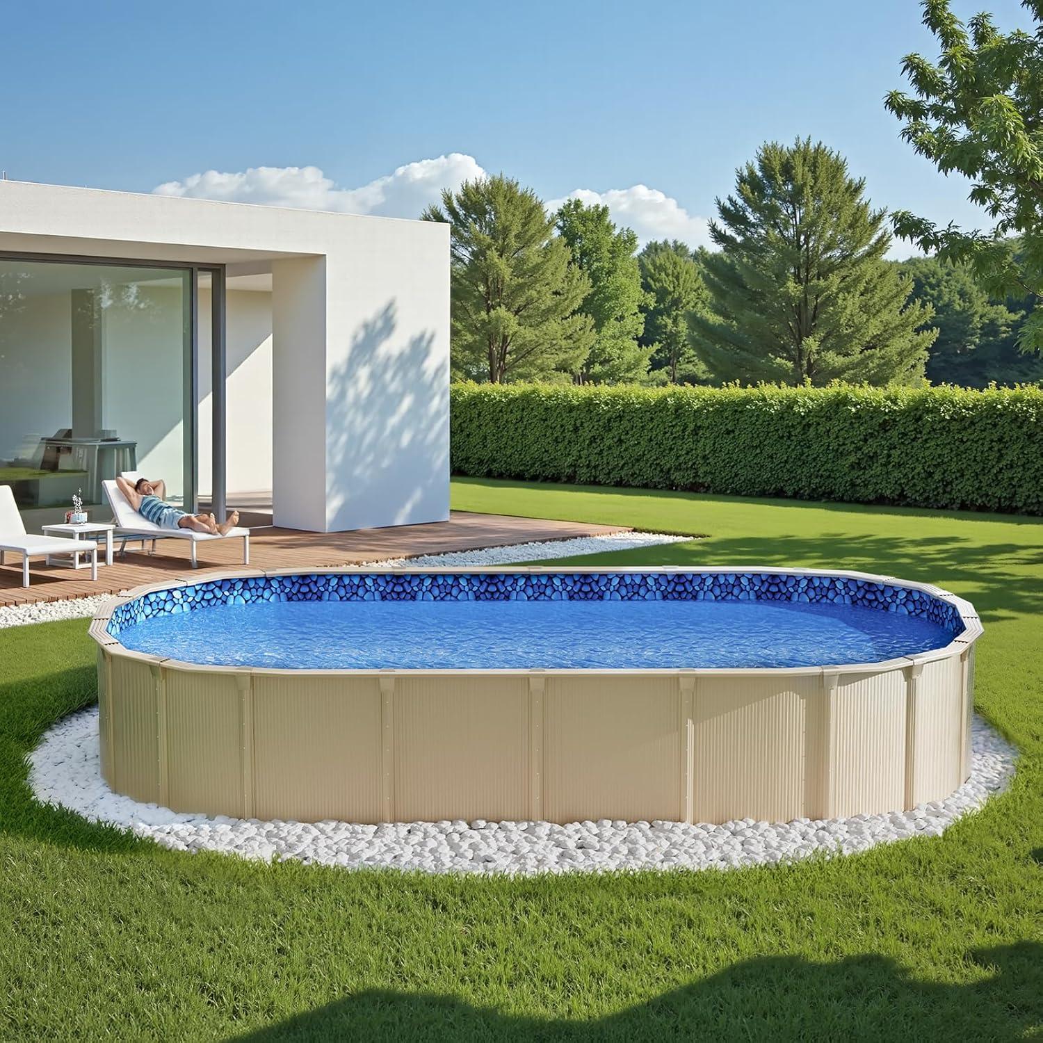 imageVEVOR 24ft Round Above Ground Pool Liner Unibead Pool Liners Standard Gauge 52inch Wall Height Designed for Steel Sided AboveGround Swimming PoolsOval