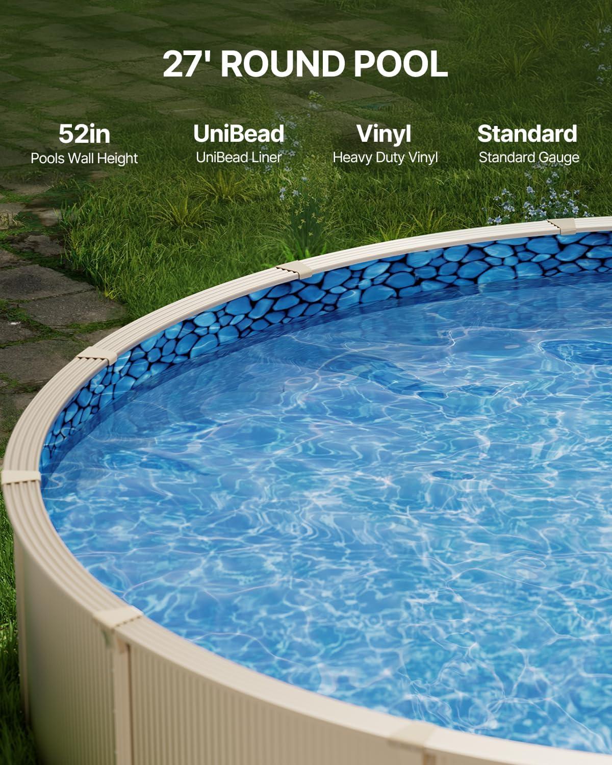 imageVEVOR 24ft Round Above Ground Pool Liner Unibead Pool Liners Standard Gauge 52inch Wall Height Designed for Steel Sided AboveGround Swimming PoolsRound