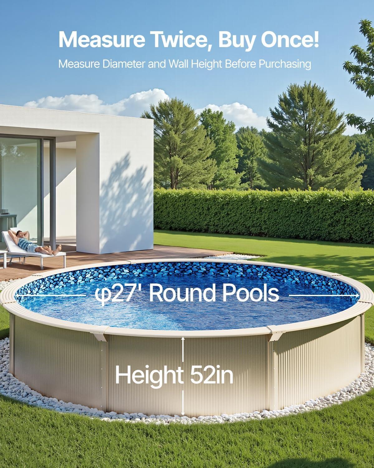 imageVEVOR 24ft Round Above Ground Pool Liner Unibead Pool Liners Standard Gauge 52inch Wall Height Designed for Steel Sided AboveGround Swimming PoolsRound
