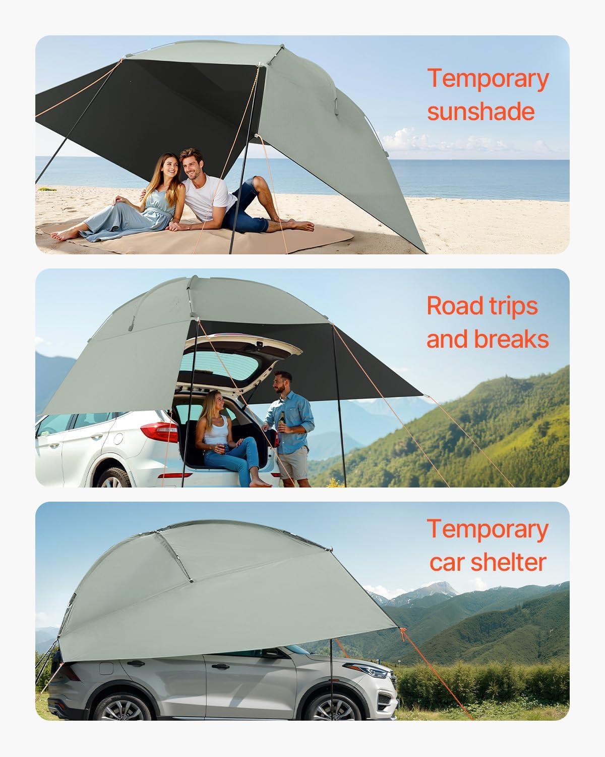 imageVEVOR 270 Degree Vehicle Overland Awning Free Standing Driver Side Waterproof Car Shelter UV50 Vehicle Awning for SUV Truck Van Ultimate Sun Protection 270LTEArmyGreen 10X7ft Car Awning