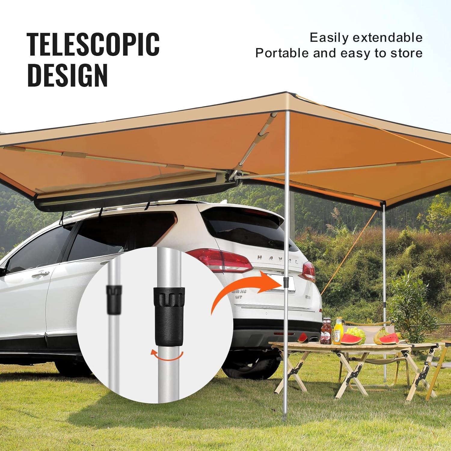 imageVEVOR 270 Degree Vehicle Overland Awning Free Standing Driver Side Waterproof Car Shelter UV50 Vehicle Awning for SUV Truck Van Ultimate Sun Protection 270LTEKhaki 270 82ft Car Awning