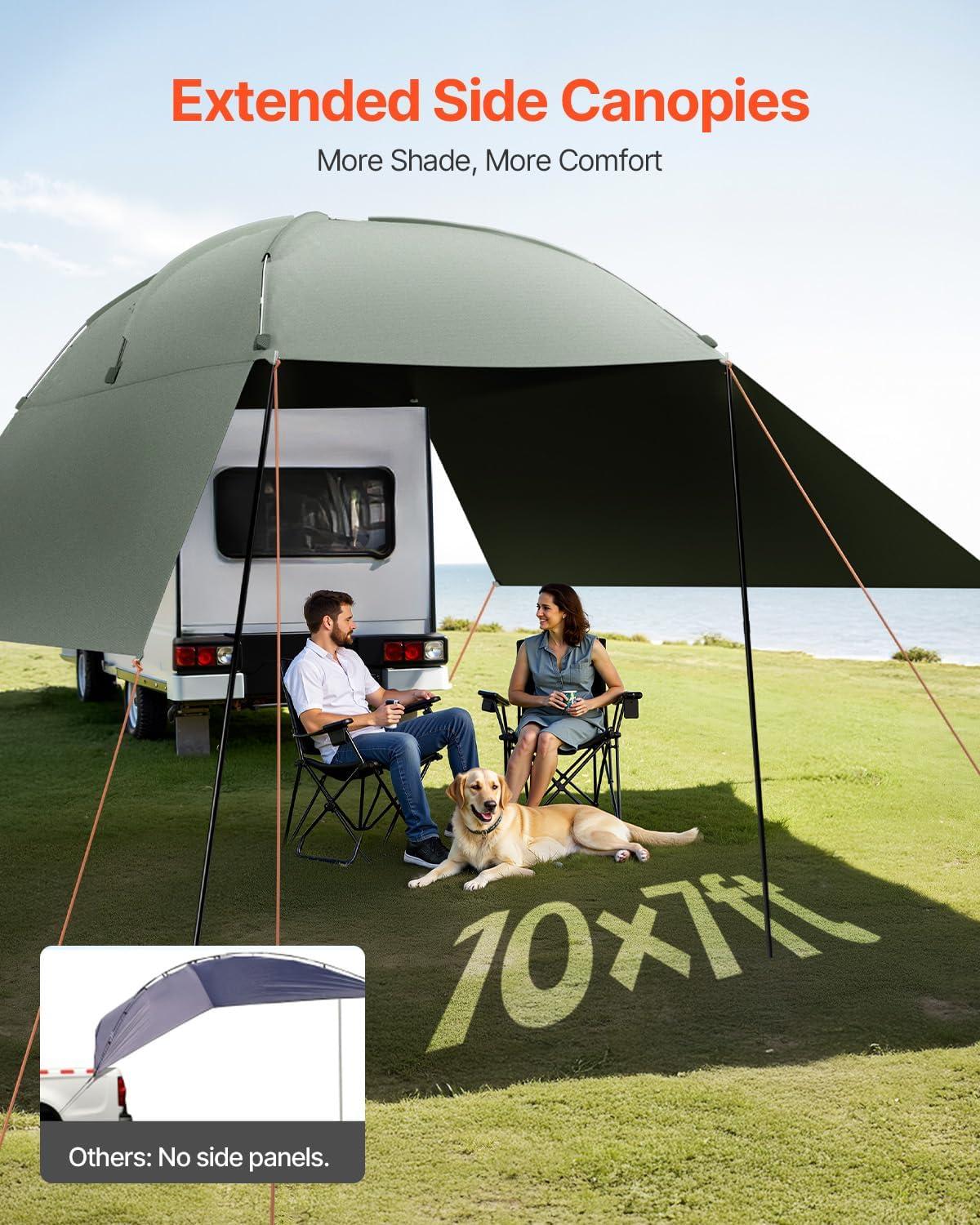 imageVEVOR 270 Degree Vehicle Overland Awning Free Standing Driver Side Waterproof Car Shelter UV50 Vehicle Awning for SUV Truck Van Ultimate Sun Protection 270LTEArmyGreen 10X7ft Car Awning