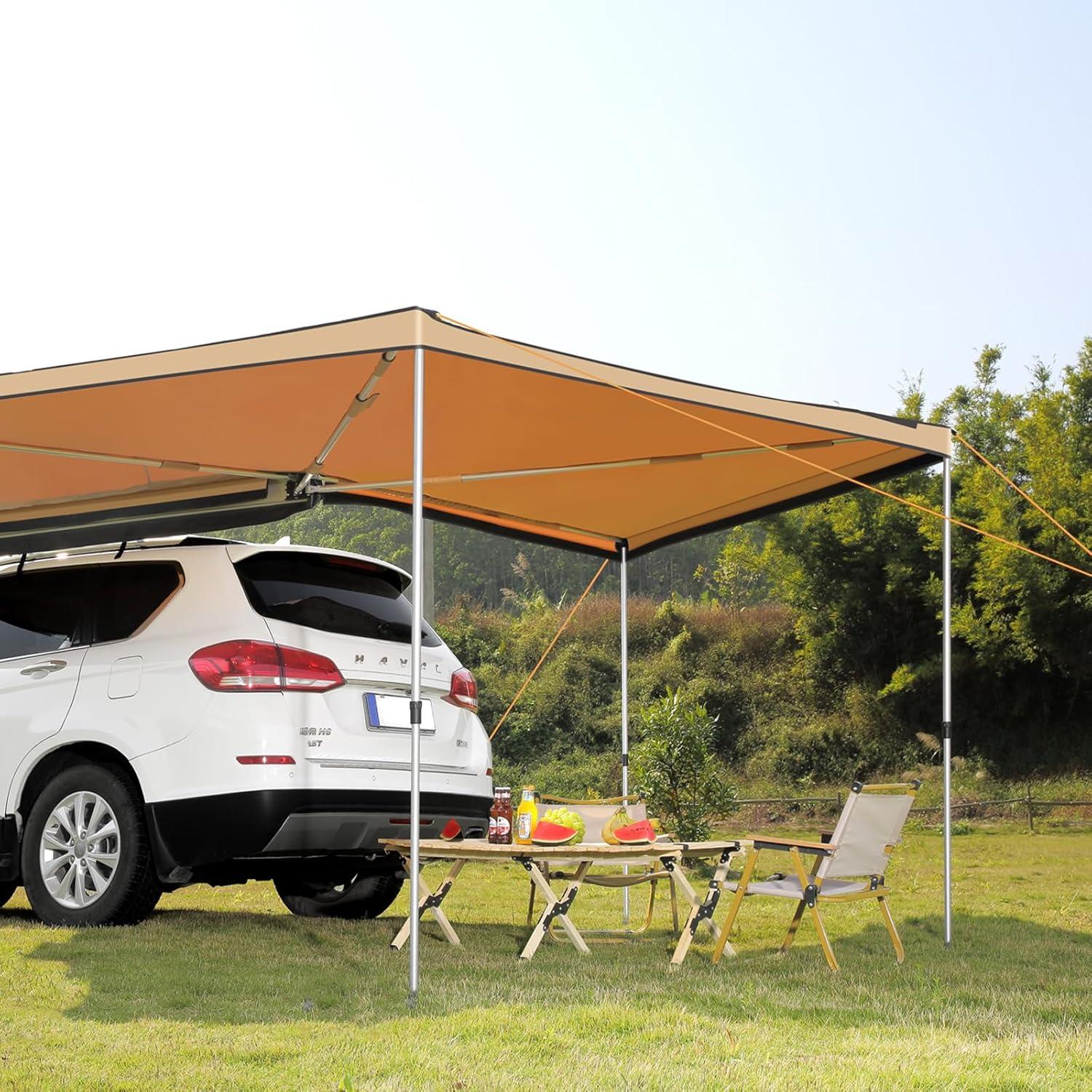 imageVEVOR 270 Degree Vehicle Overland Awning Free Standing Driver Side Waterproof Car Shelter UV50 Vehicle Awning for SUV Truck Van Ultimate Sun Protection 270LTEKhaki 270 82ft Car Awning