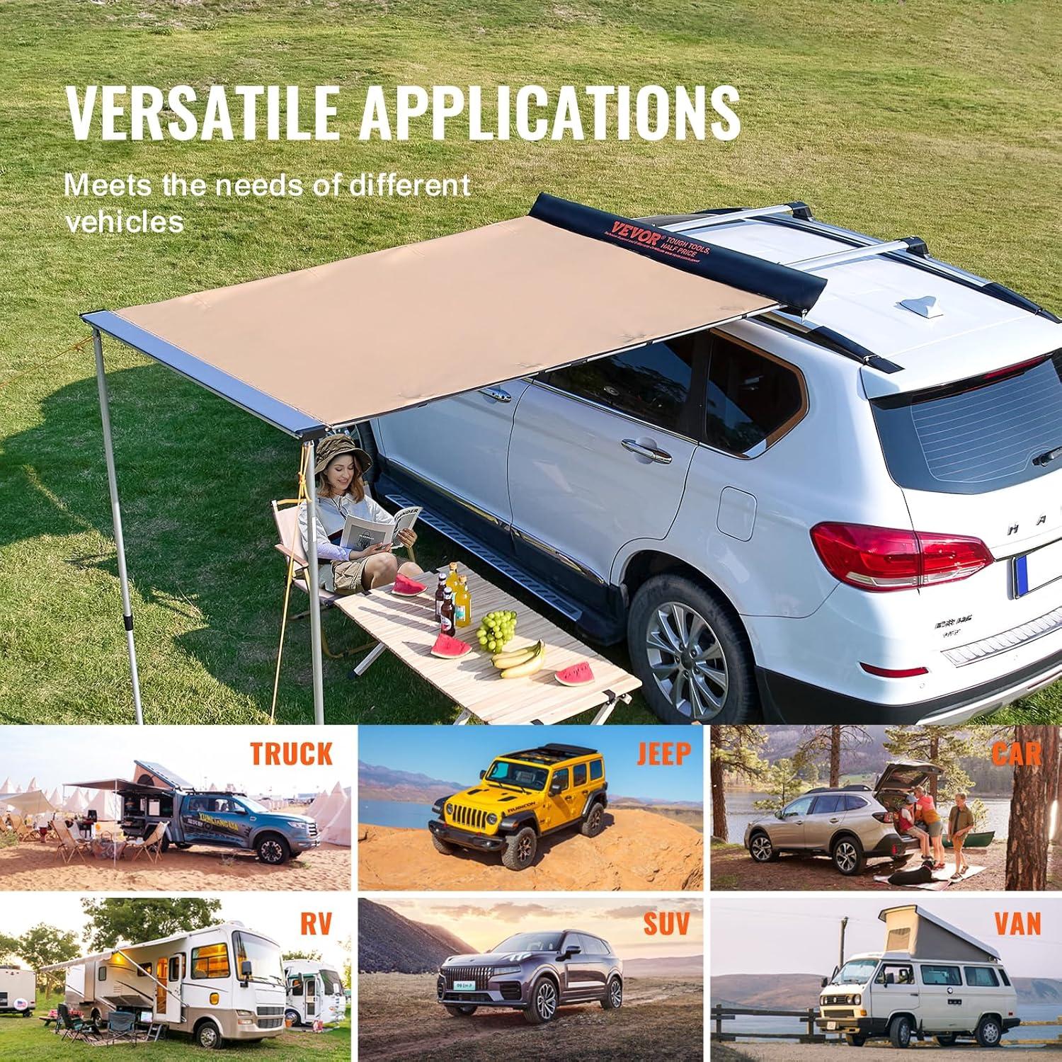 imageVEVOR 270 Degree Vehicle Overland Awning Free Standing Driver Side Waterproof Car Shelter UV50 Vehicle Awning for SUV Truck Van Ultimate Sun Protection 270LTEKhaki 46X66ft Car Awning