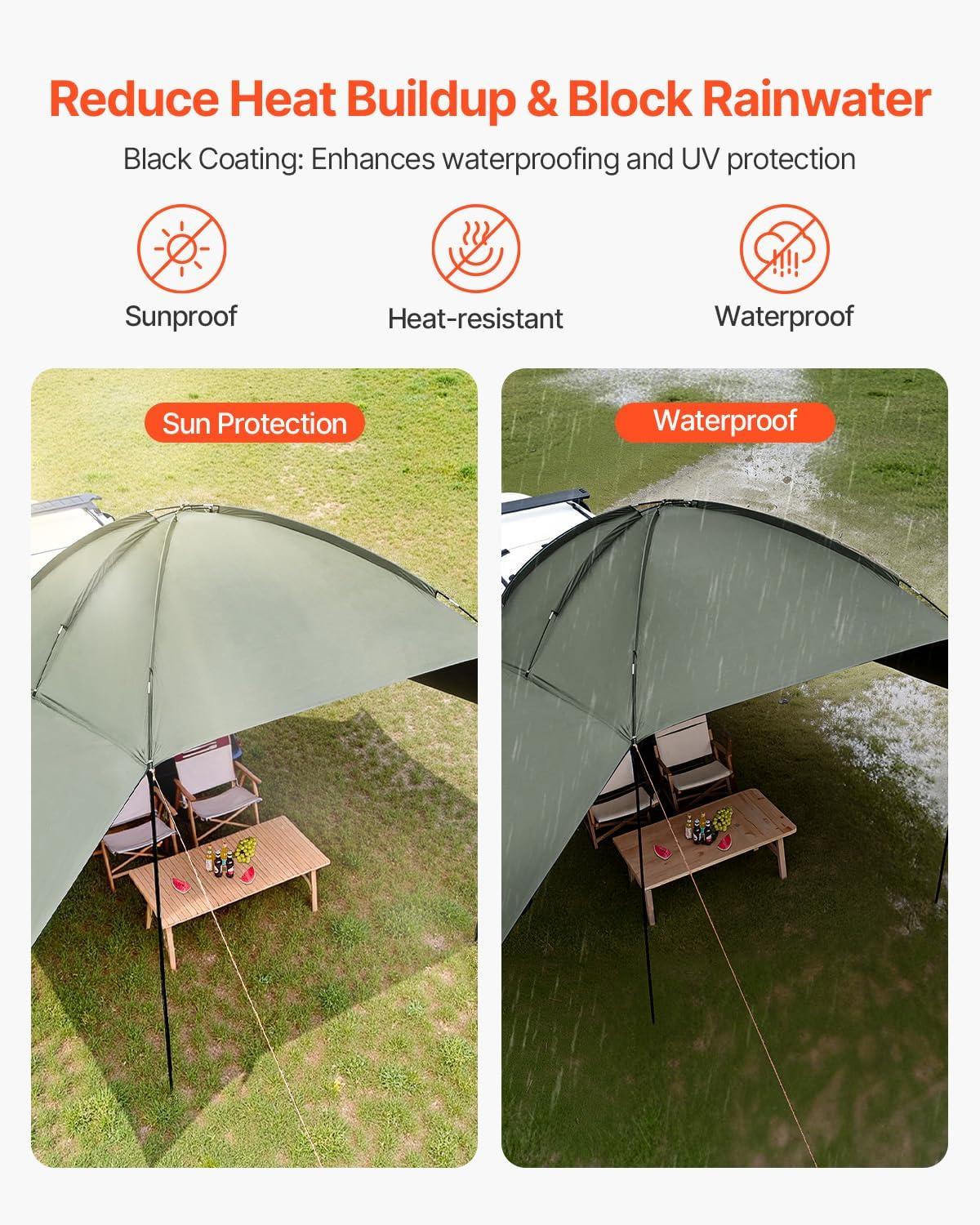imageVEVOR 270 Degree Vehicle Overland Awning Free Standing Driver Side Waterproof Car Shelter UV50 Vehicle Awning for SUV Truck Van Ultimate Sun Protection 270LTEArmyGreen 10X7ft Car Awning