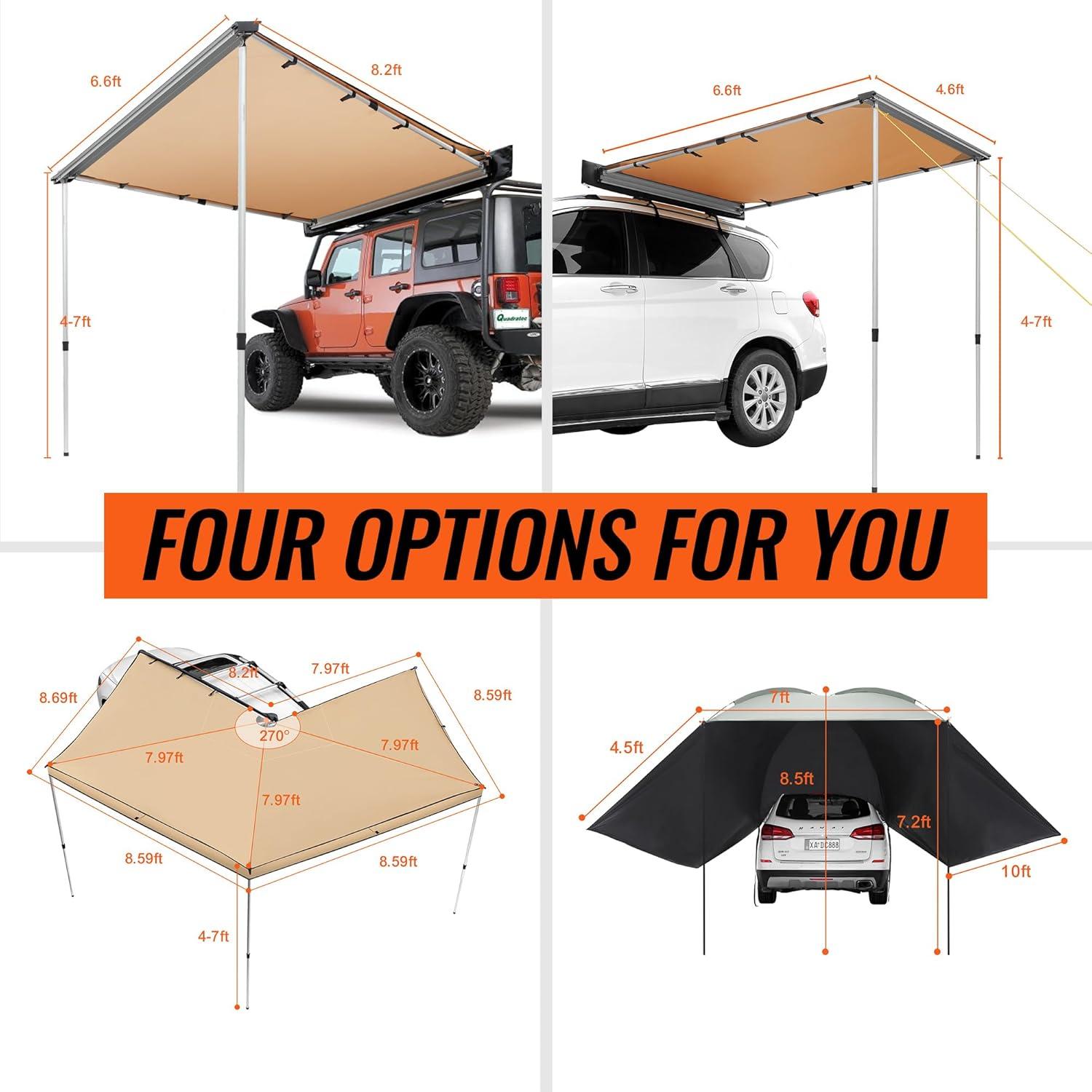 imageVEVOR 270 Degree Vehicle Overland Awning Free Standing Driver Side Waterproof Car Shelter UV50 Vehicle Awning for SUV Truck Van Ultimate Sun Protection 270LTEKhaki 270 82ft Car Awning