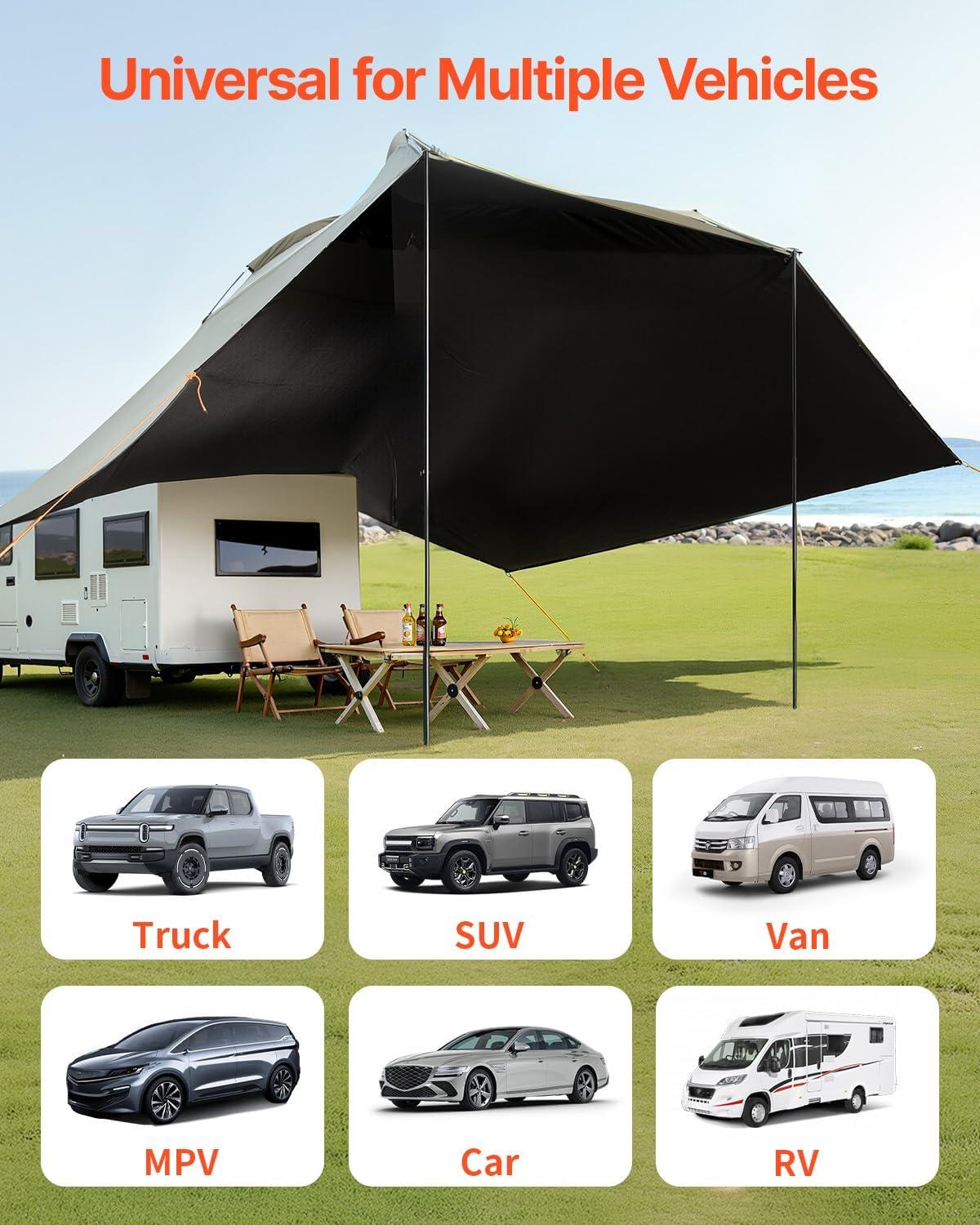imageVEVOR 270 Degree Vehicle Overland Awning Free Standing Driver Side Waterproof Car Shelter UV50 Vehicle Awning for SUV Truck Van Ultimate Sun Protection 270LTEArmyGreen 10X7ft Car Awning