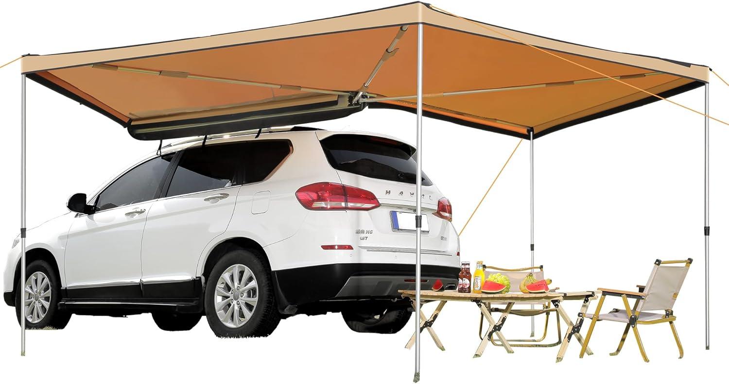 imageVEVOR 270 Degree Vehicle Overland Awning Free Standing Driver Side Waterproof Car Shelter UV50 Vehicle Awning for SUV Truck Van Ultimate Sun Protection 270LTEKhaki 270 82ft Car Awning