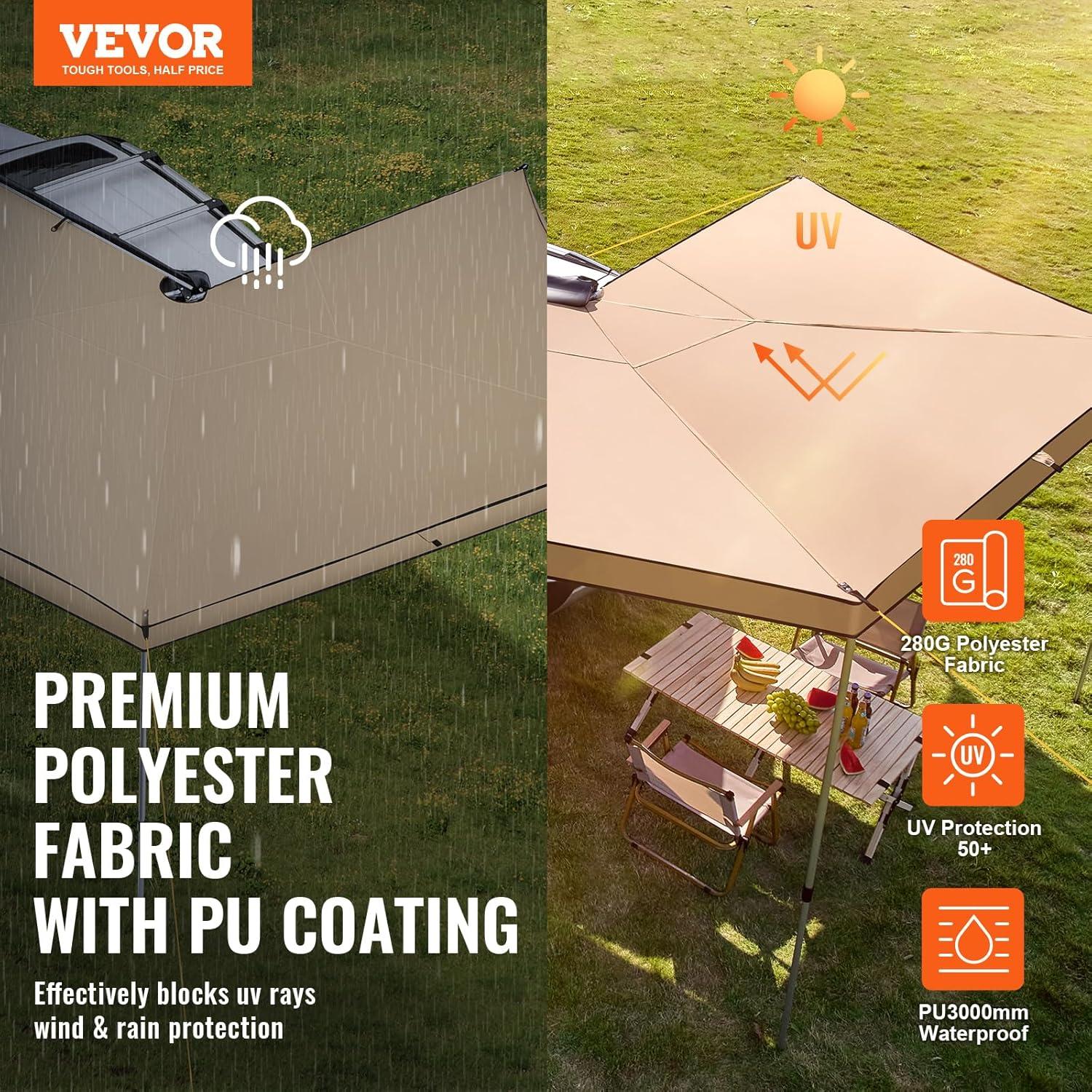 imageVEVOR 270 Degree Vehicle Overland Awning Free Standing Driver Side Waterproof Car Shelter UV50 Vehicle Awning for SUV Truck Van Ultimate Sun Protection 270LTEKhaki 270 82ft Car Awning
