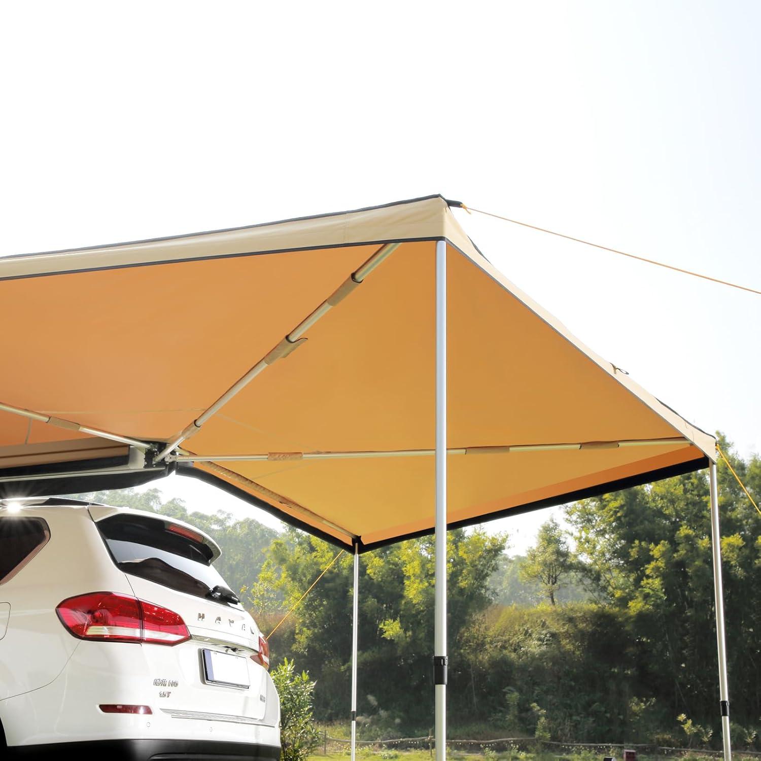 imageVEVOR 270 Degree Vehicle Overland Awning Free Standing Driver Side Waterproof Car Shelter UV50 Vehicle Awning for SUV Truck Van Ultimate Sun Protection 270LTEKhaki 270 82ft Car Awning