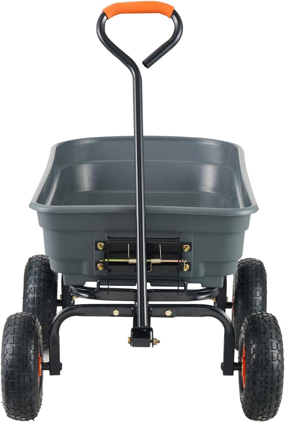 imageVEVOR 4 CuFt 600lbs Poly Garden Cart Dump Wagon Heavy Duty 4 Wheel Wheelbarrow Yard Cart Dump Wagon with 10in All Terrain Wheels Steel Frame and Quick Release SystemPoly600lbs