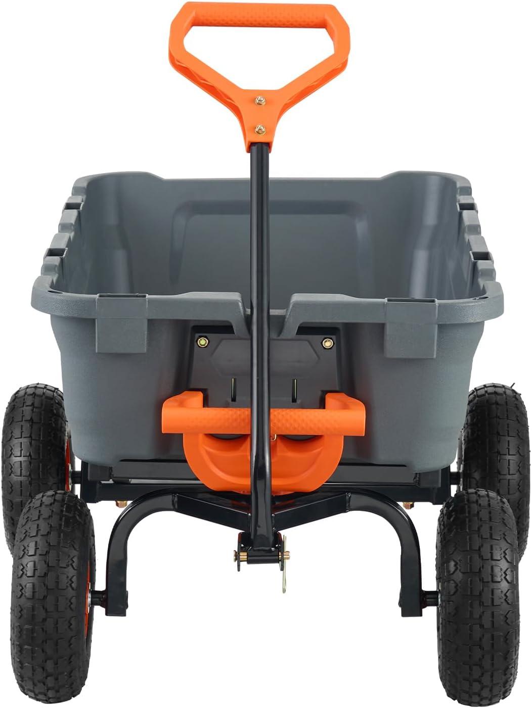imageVEVOR 4 CuFt 600lbs Poly Garden Cart Dump Wagon Heavy Duty 4 Wheel Wheelbarrow Yard Cart Dump Wagon with 10in All Terrain Wheels Steel Frame and Quick Release System800lbs
