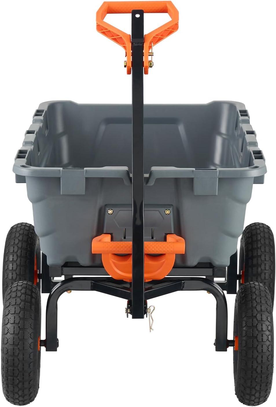 imageVEVOR 4 CuFt 600lbs Poly Garden Cart Dump Wagon Heavy Duty 4 Wheel Wheelbarrow Yard Cart Dump Wagon with 10in All Terrain Wheels Steel Frame and Quick Release System1200LBS