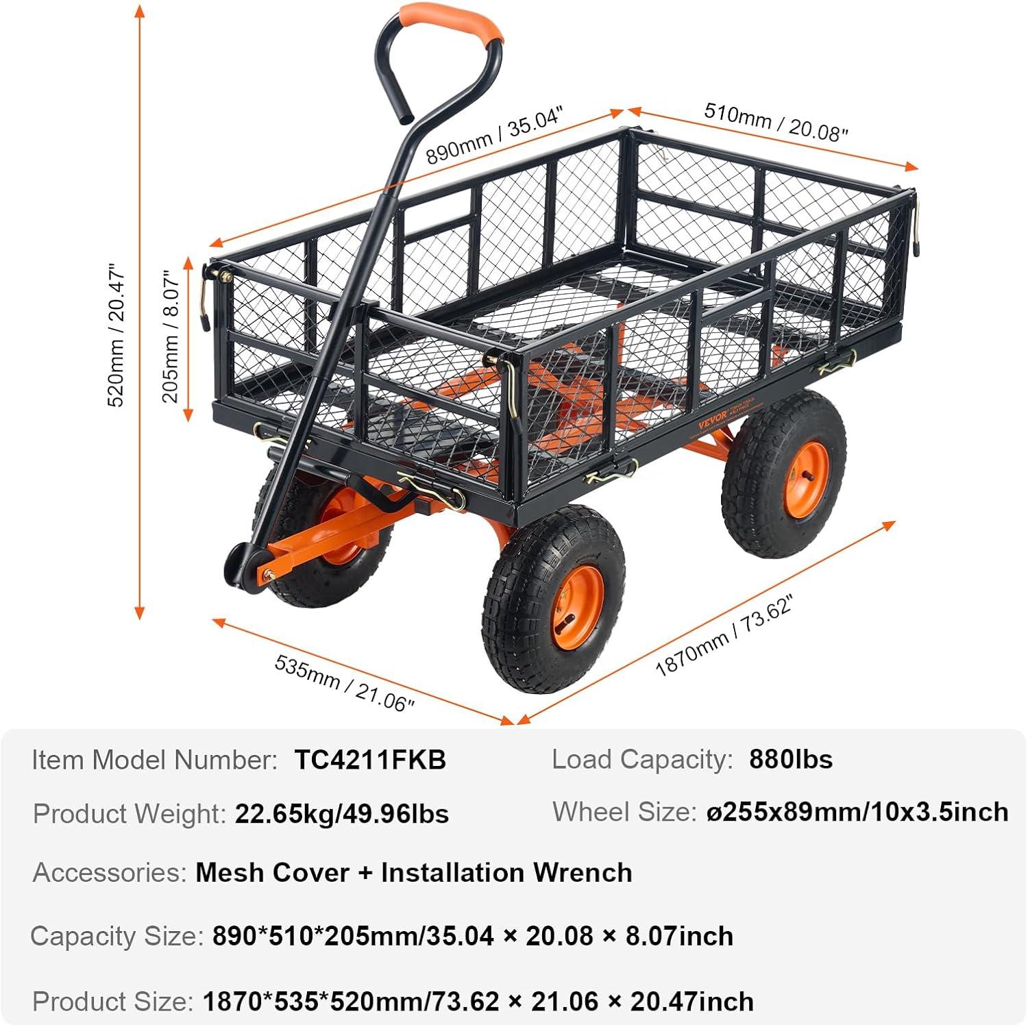 imageVEVOR 400lbs Steel Garden Dump Cart Heavy Duty Garden Wagon Yard Dump Wagon with Removable Sides Convert to Flatbed Utility Liner 10in All Terrain Wheels880lbs
