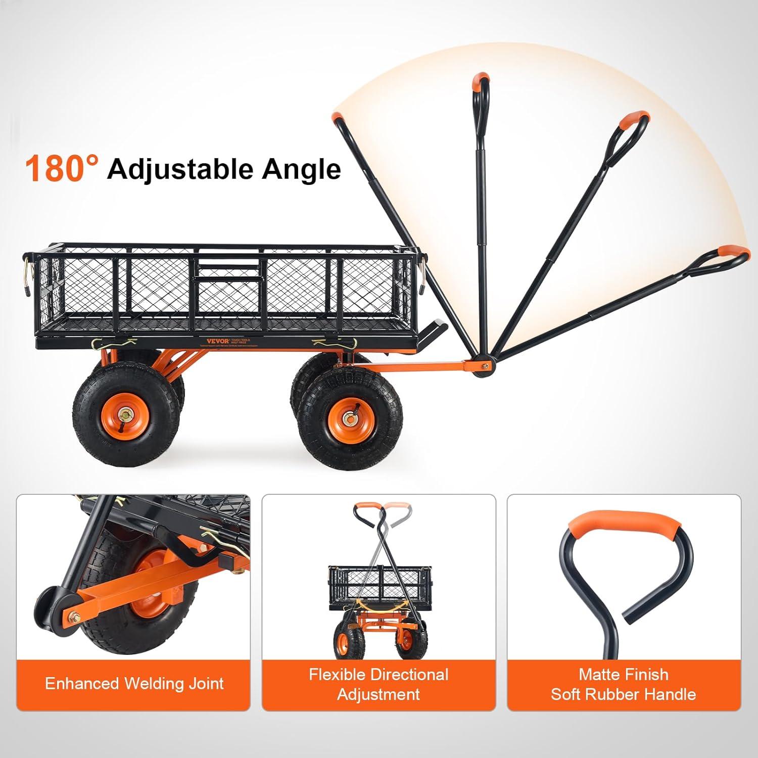 imageVEVOR 400lbs Steel Garden Dump Cart Heavy Duty Garden Wagon Yard Dump Wagon with Removable Sides Convert to Flatbed Utility Liner 10in All Terrain WheelsSteel400lbs