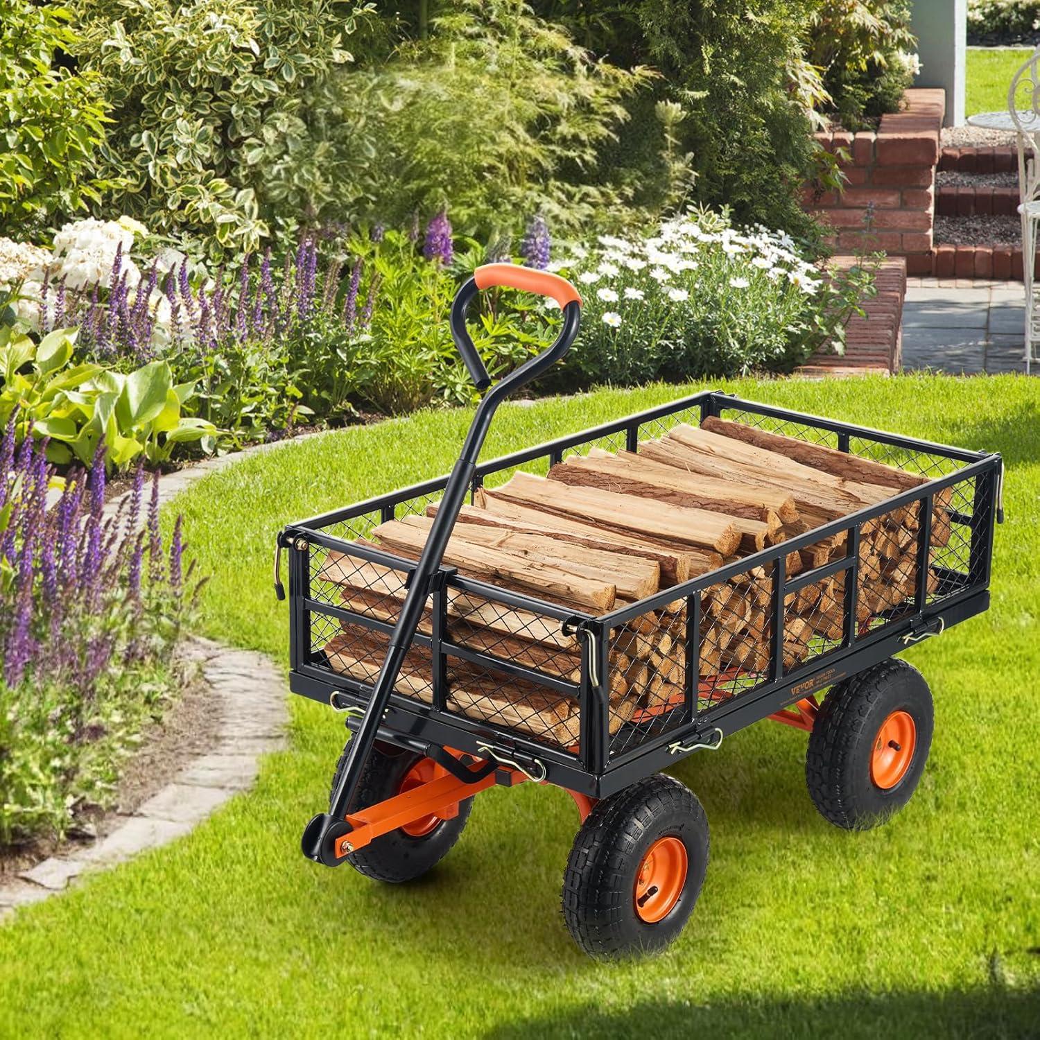 imageVEVOR 400lbs Steel Garden Dump Cart Heavy Duty Garden Wagon Yard Dump Wagon with Removable Sides Convert to Flatbed Utility Liner 10in All Terrain Wheels880lbs