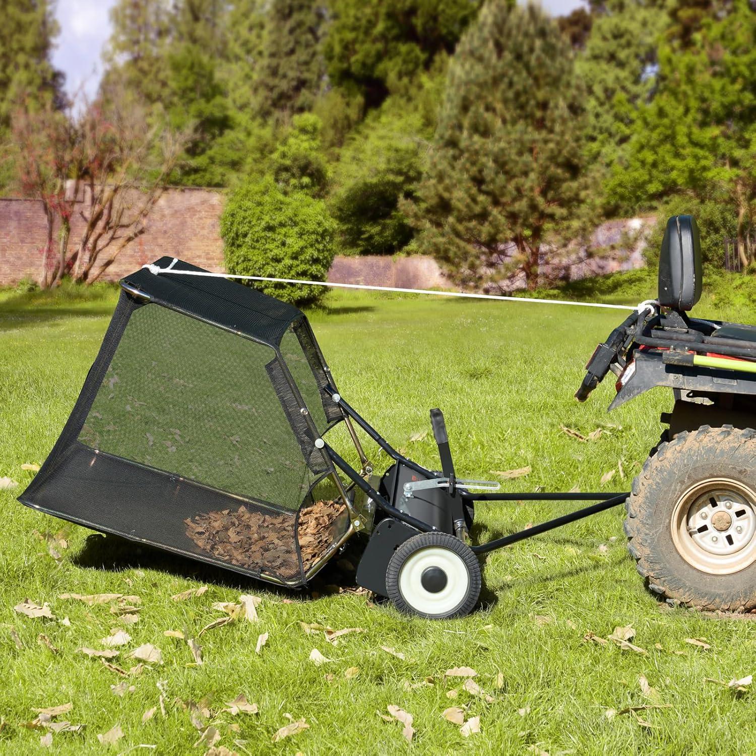 imageVEVOR 52 Inch Lawn Sweeper Tow Behind 26 cuft Large Pull Behind Grass Sweeper Heavy Duty Leaf ampamp Grass Collector with Dumping Rope Design Adjustable Sweeping Height for Picking Up Debris ampamp Grass