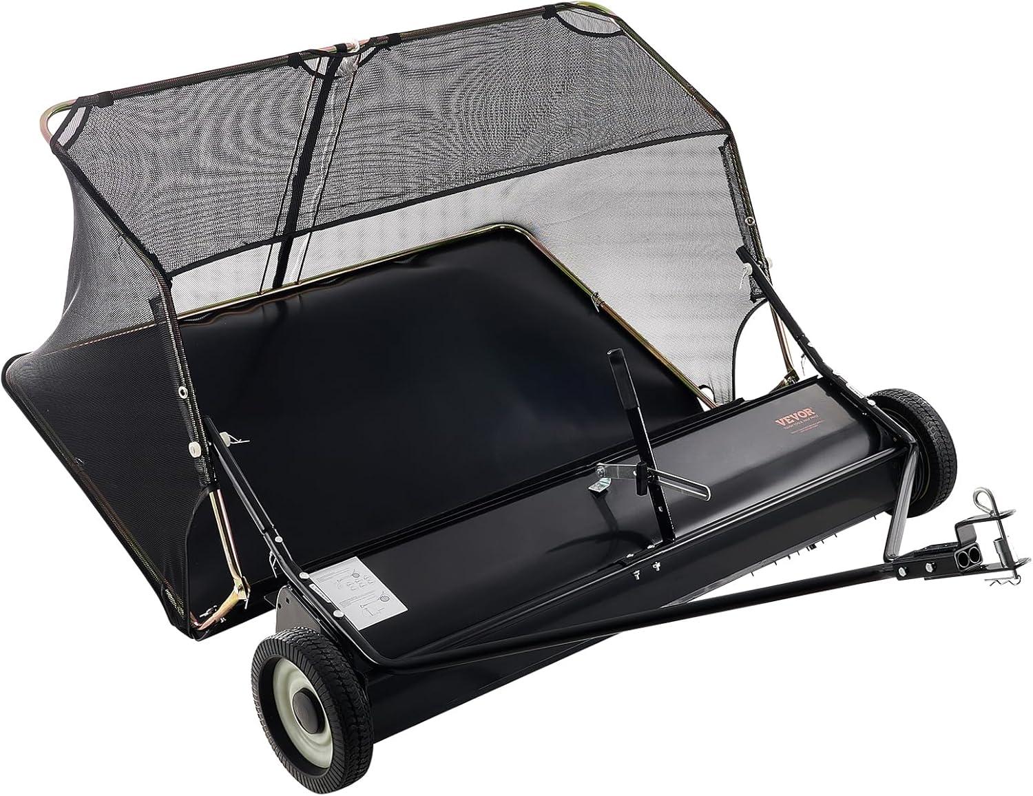 imageVEVOR 52 Inch Lawn Sweeper Tow Behind 26 cuft Large Pull Behind Grass Sweeper Heavy Duty Leaf ampamp Grass Collector with Dumping Rope Design Adjustable Sweeping Height for Picking Up Debris ampamp Grass