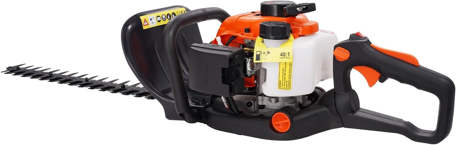 imageVEVOR 5in1 26cc 2 Cycle Gas Powered Dual Sided Hedge Trimmer Weed Eater String Trimmer Edger Pole Saw Chainsaw Pruner with EPA CE and EMC Certification26cc 2 Stroke Gas Hedge Trimmer