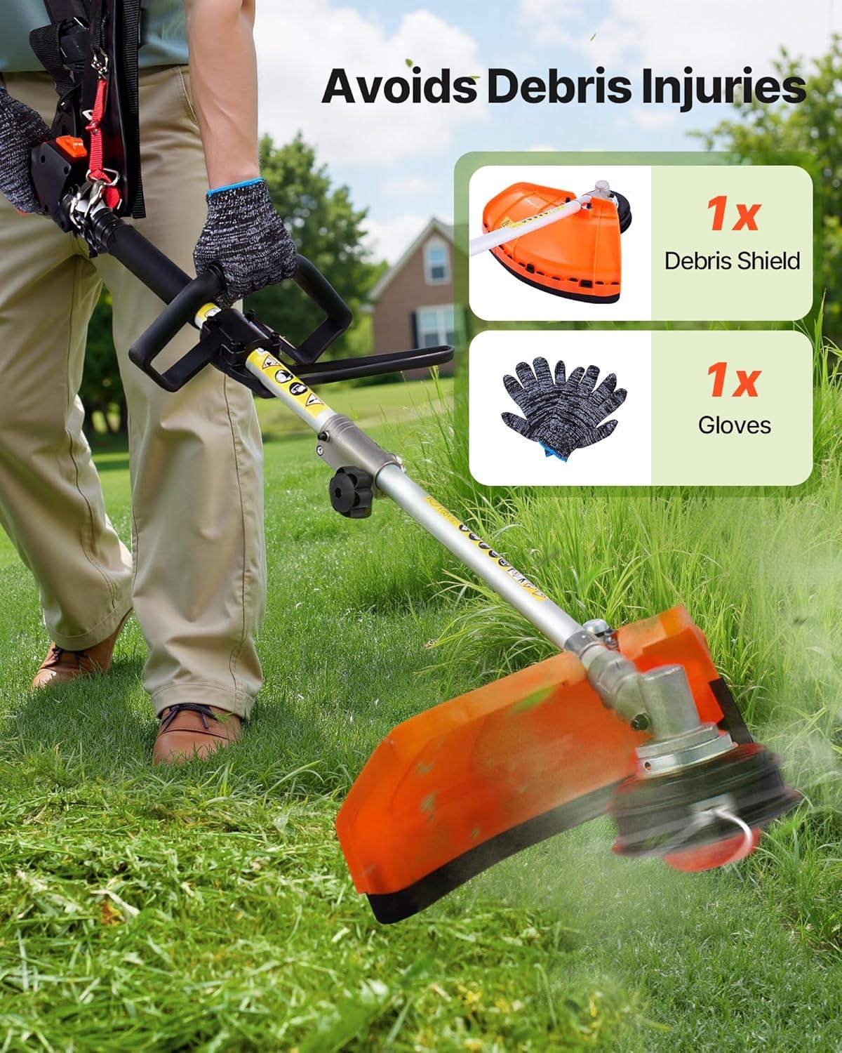 imageVEVOR 5in1 26cc 2 Cycle Gas Powered Dual Sided Hedge Trimmer Weed Eater String Trimmer Edger Pole Saw Chainsaw Pruner with EPA CE and EMC Certification26cc 4in1 Gas Hedge Trimmer  String Trimmer  Brush Cutter  Edger