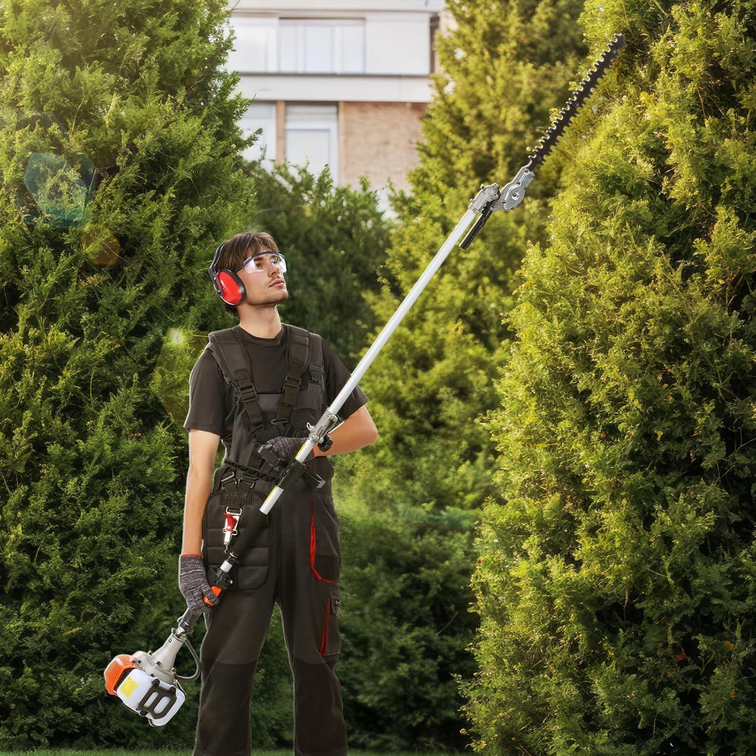 imageVEVOR 5in1 26cc 2 Cycle Gas Powered Dual Sided Hedge Trimmer Weed Eater String Trimmer Edger Pole Saw Chainsaw Pruner with EPA CE and EMC Certification26CC 2 Cycle Gas Powered Pole Hedge Trimmer