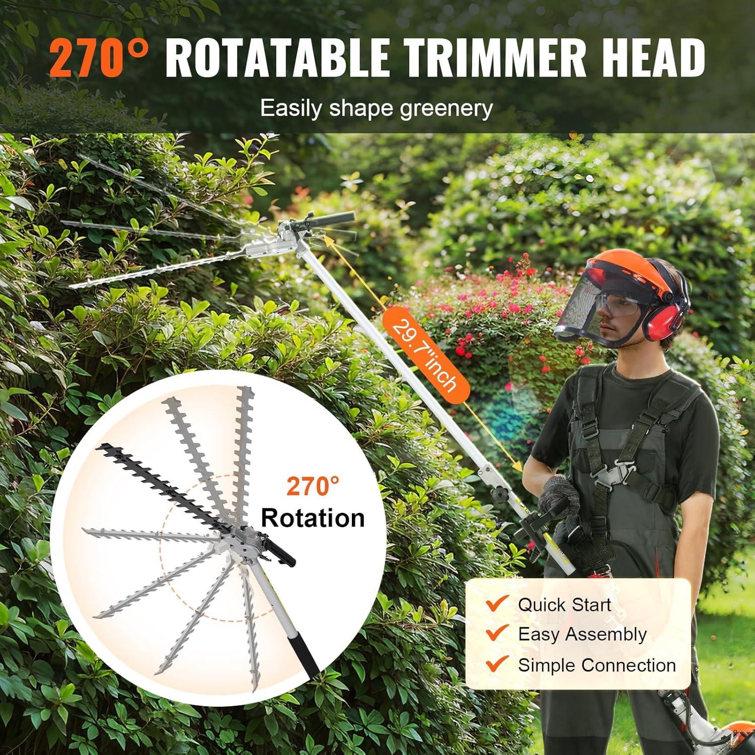 imageVEVOR 5in1 26cc 2 Cycle Gas Powered Dual Sided Hedge Trimmer Weed Eater String Trimmer Edger Pole Saw Chainsaw Pruner with EPA CE and EMC Certification43cc Gas Hedge Trimmer
