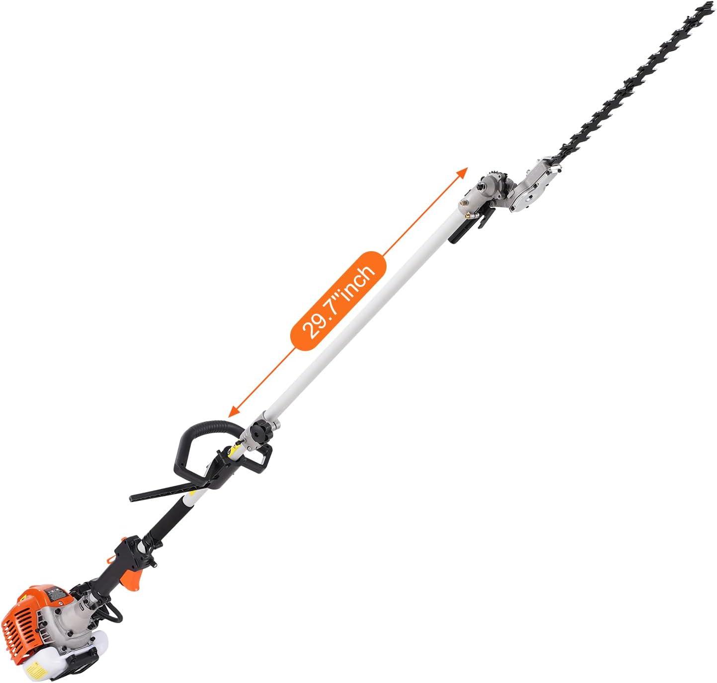 imageVEVOR 5in1 26cc 2 Cycle Gas Powered Dual Sided Hedge Trimmer Weed Eater String Trimmer Edger Pole Saw Chainsaw Pruner with EPA CE and EMC Certification26CC 2 Cycle Gas Powered Pole Hedge Trimmer