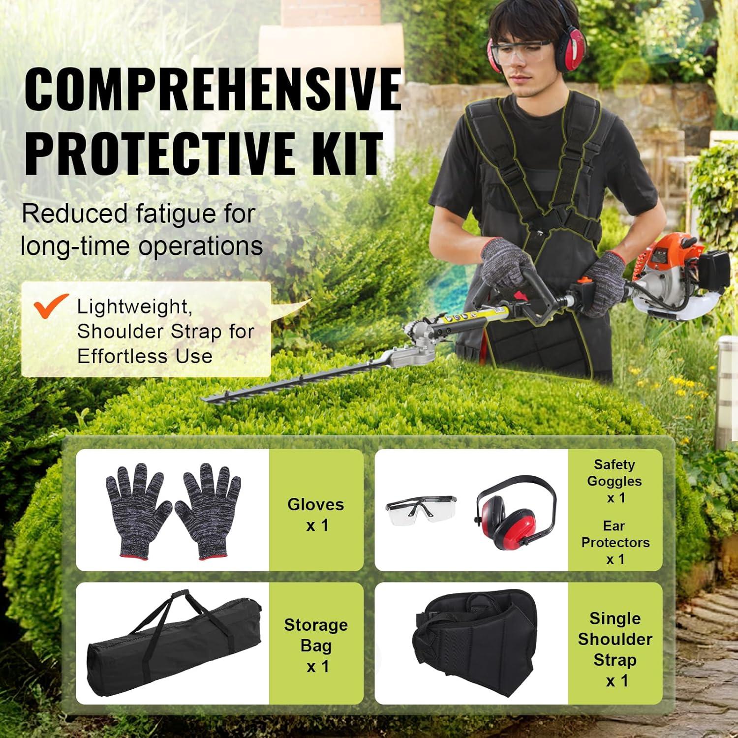 imageVEVOR 5in1 26cc 2 Cycle Gas Powered Dual Sided Hedge Trimmer Weed Eater String Trimmer Edger Pole Saw Chainsaw Pruner with EPA CE and EMC Certification43cc Gas Hedge Trimmer