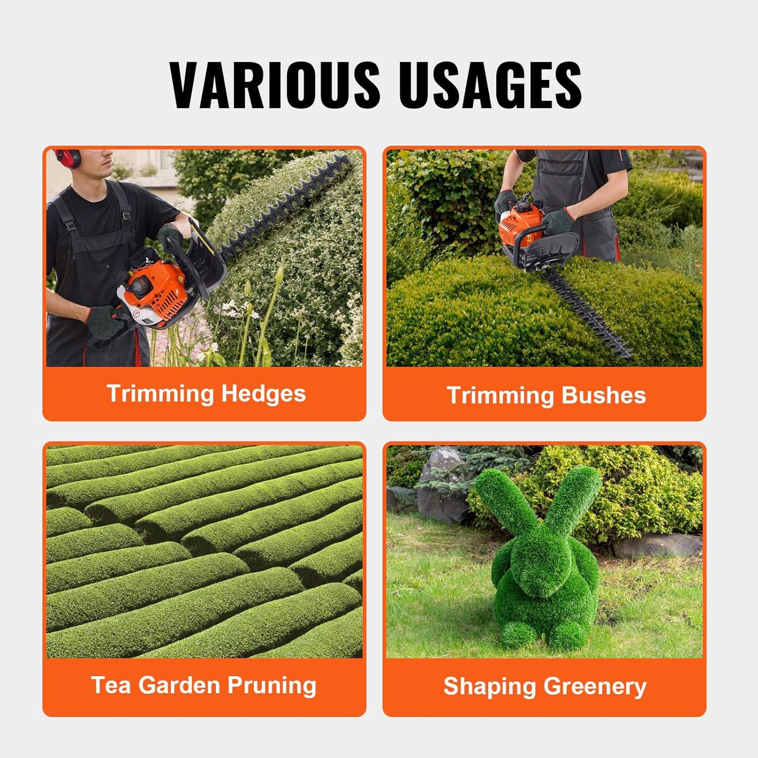 imageVEVOR 5in1 26cc 2 Cycle Gas Powered Dual Sided Hedge Trimmer Weed Eater String Trimmer Edger Pole Saw Chainsaw Pruner with EPA CE and EMC Certification26cc 2 Stroke Gas Hedge Trimmer